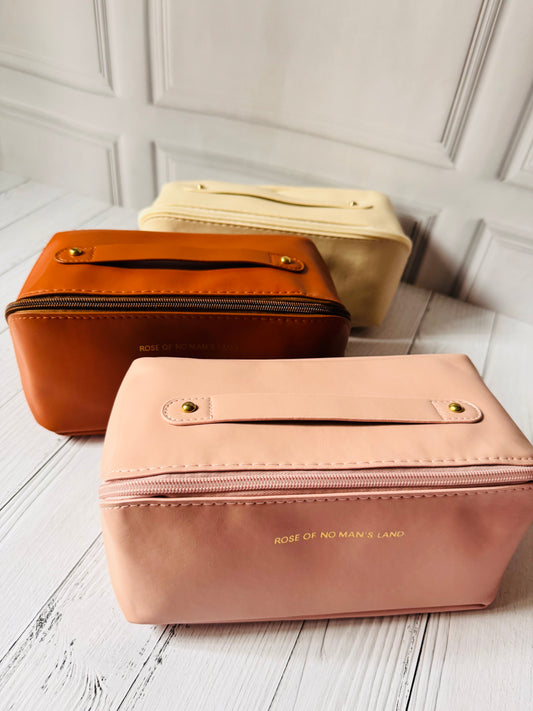 Premium PU Leather Waterproof Cosmetics Organizer Pouch | Travel Toiletries Bag