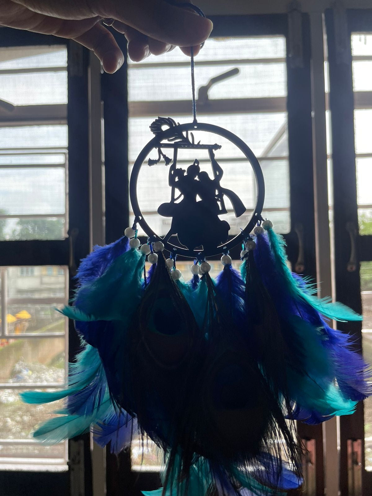 Radha Krishna Car Hanging Dreamcatcher - Teal By Tanvi