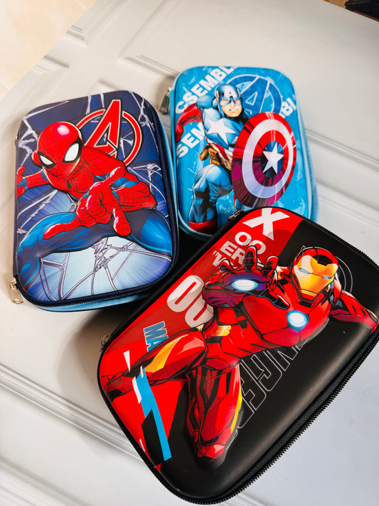 3D Superhero Pencil Pouches for Kids | Hard Shell + Matte Finish | Superhero, Space, Car Theme