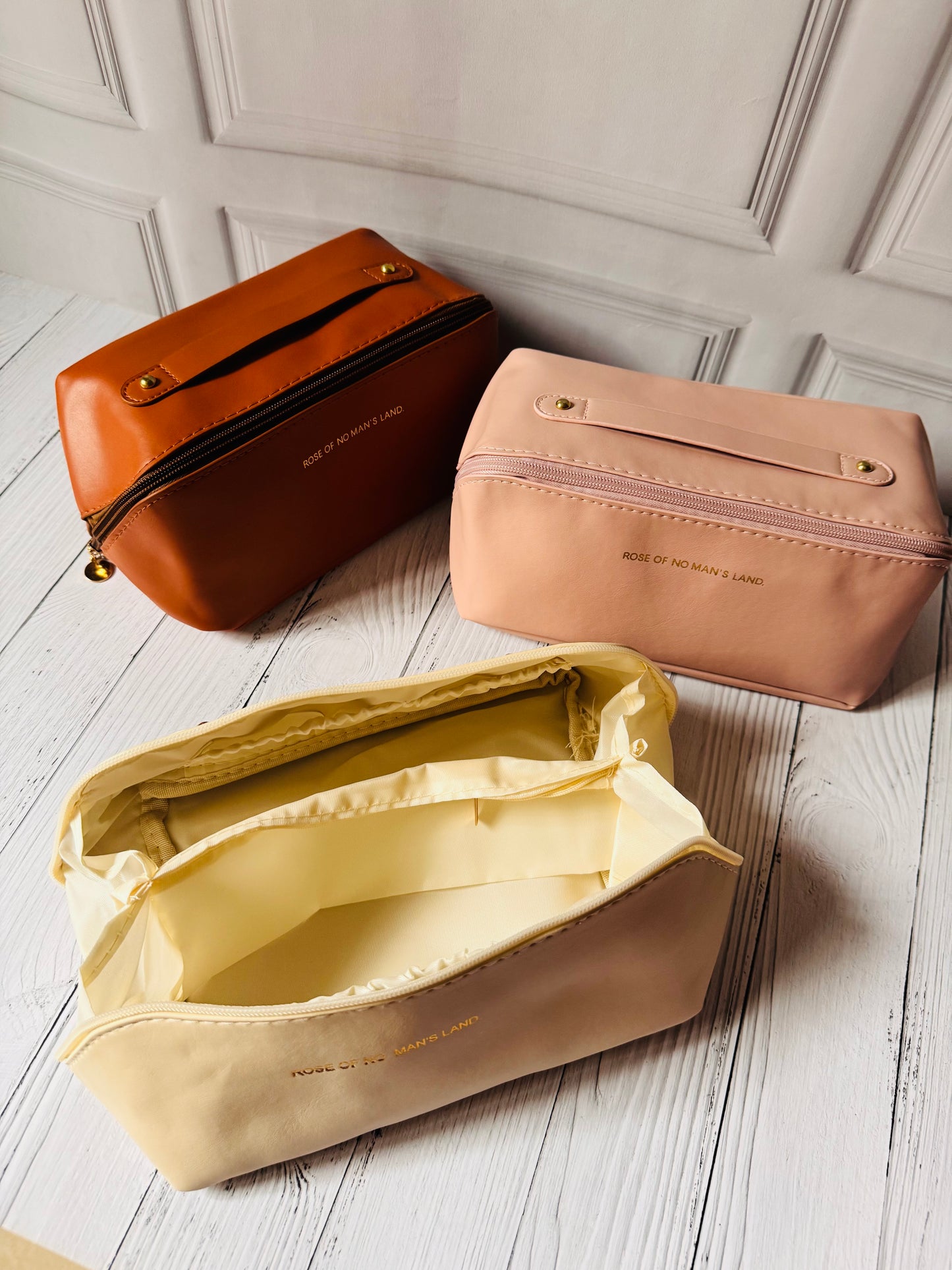 Premium PU Leather Waterproof Cosmetics Organizer Pouch | Travel Toiletries Bag