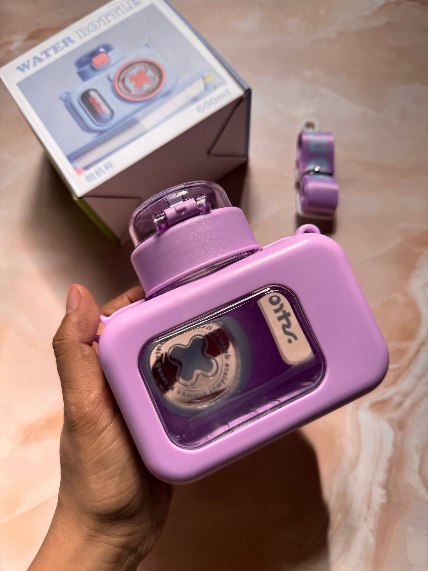 Camera Themed Sipper Bottle With Strap | Kids Cute Water Bottle | BPA Free Plastic Bottle | Silicone Cover