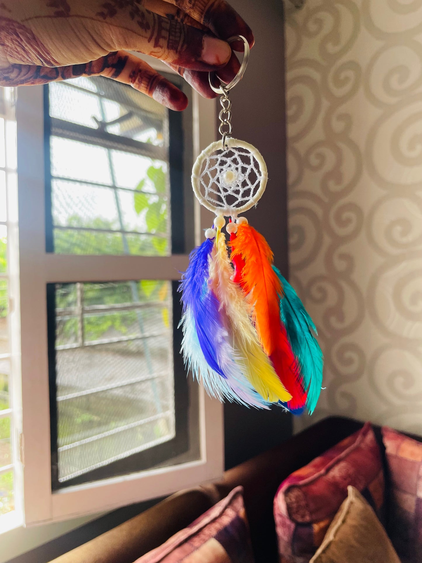 Mini Rainbow Dreamcatcher Keyring - Teal By Tanvi