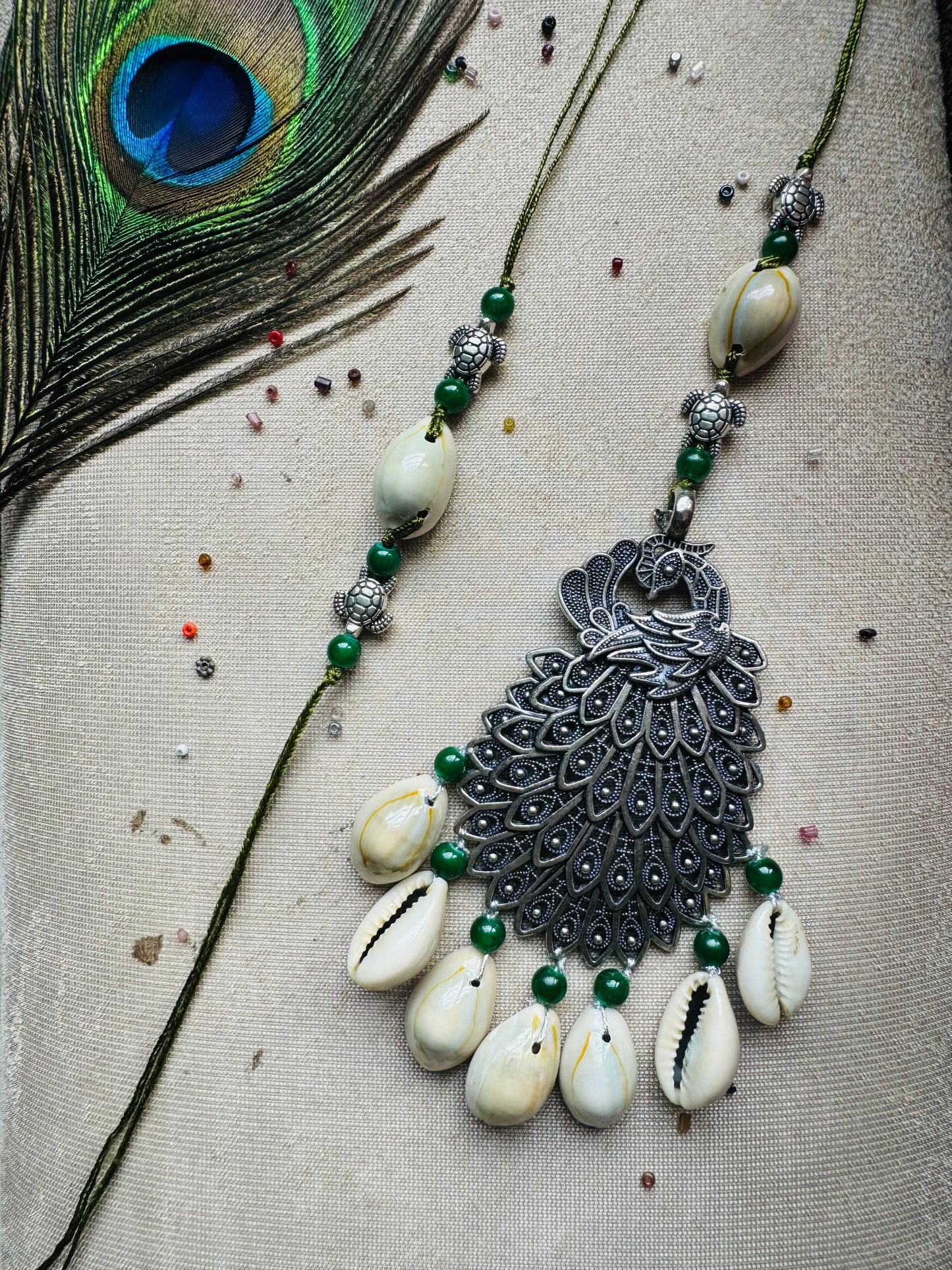 German Silver Peacock Couple Rakhi and Lumba Set (Bhaiya Bhabhi Rakhi Set)