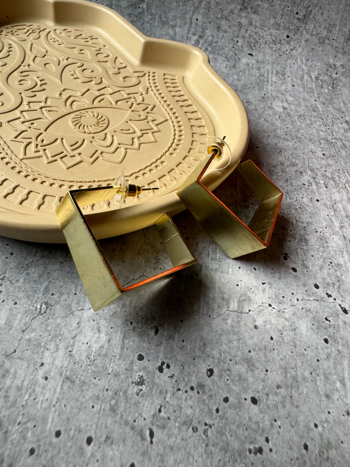 Premium Quality Brass Designer Square Earrings Hoops