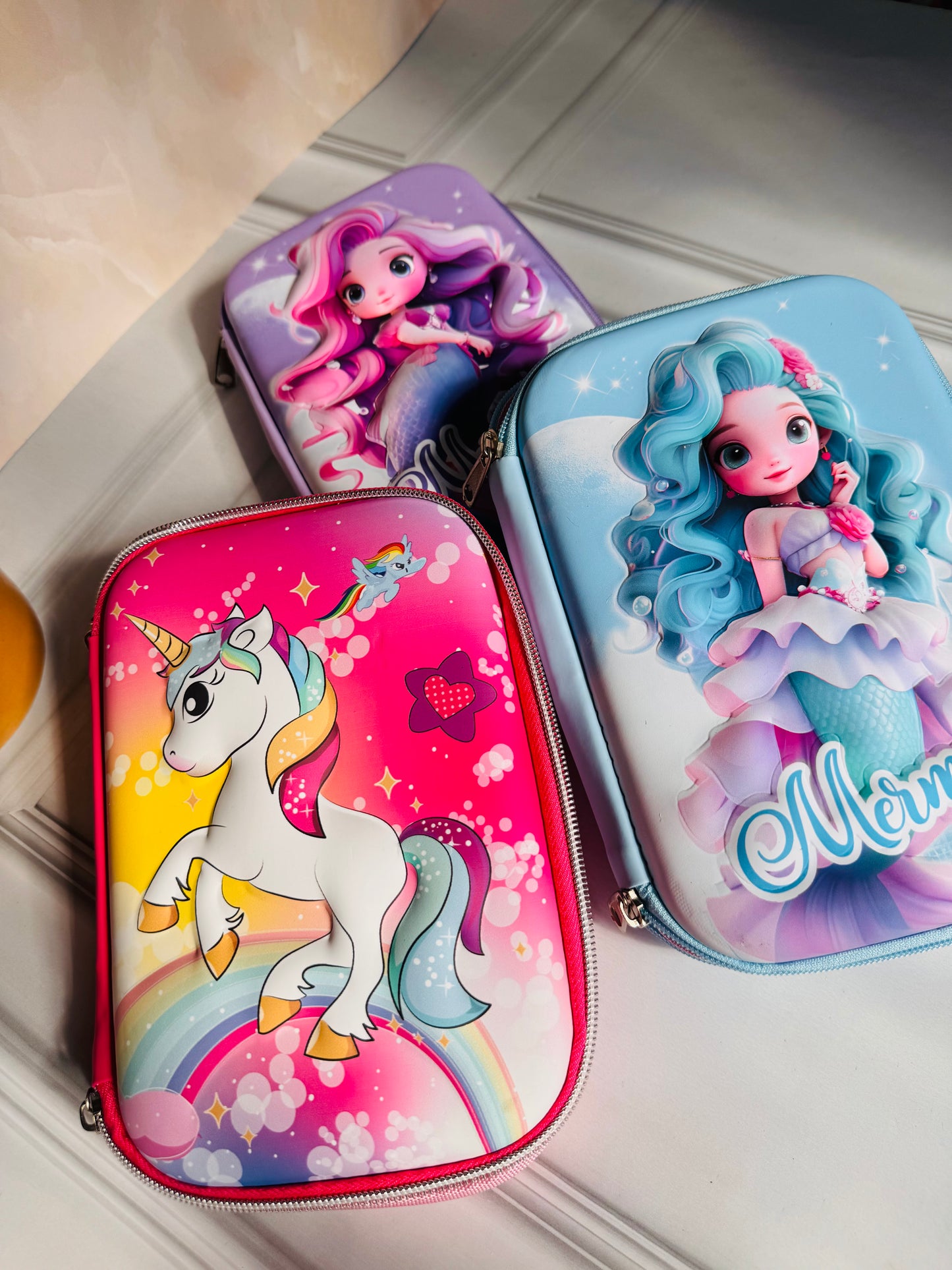 3D Unicorn Pencil Pouches for Kids | Hard Shell + Matte Finish | Unicorn, Mermaid Theme