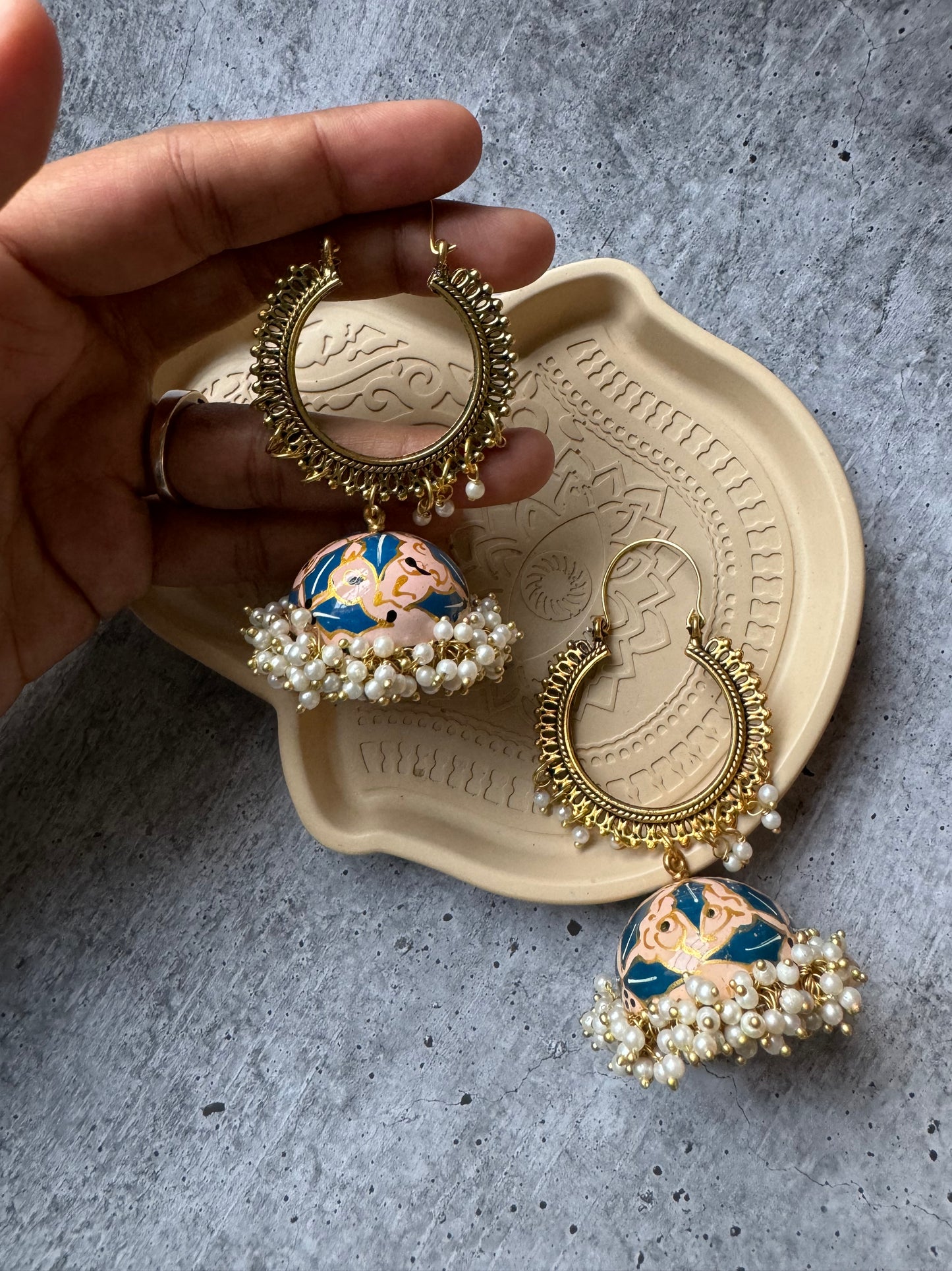 Premium Quality Imitation Meenakari Pearl Jhumki Earrings