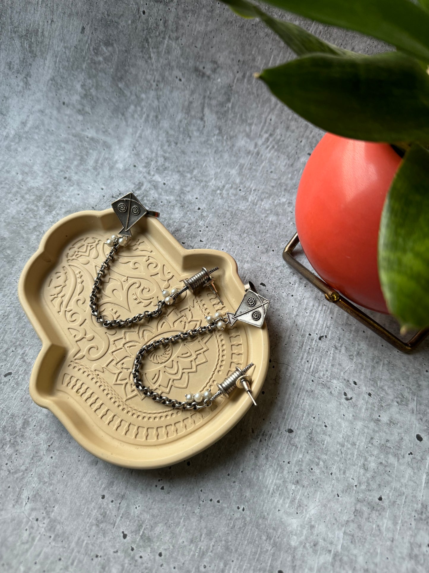 Premium Quality Silver Lookalike Kite Design Earring with Ear Cuff