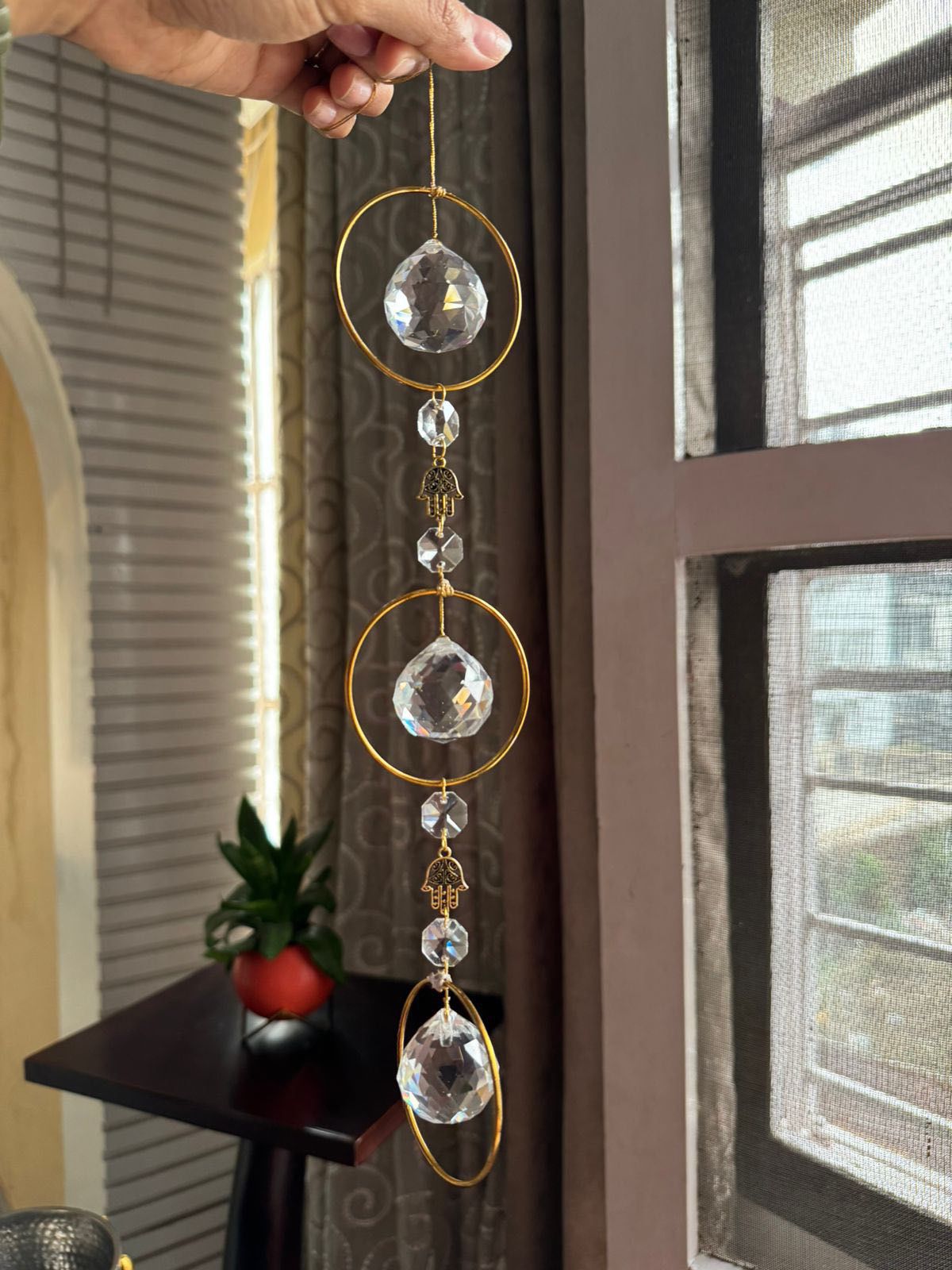3 Ring Hamsa Crystal Suncatcher