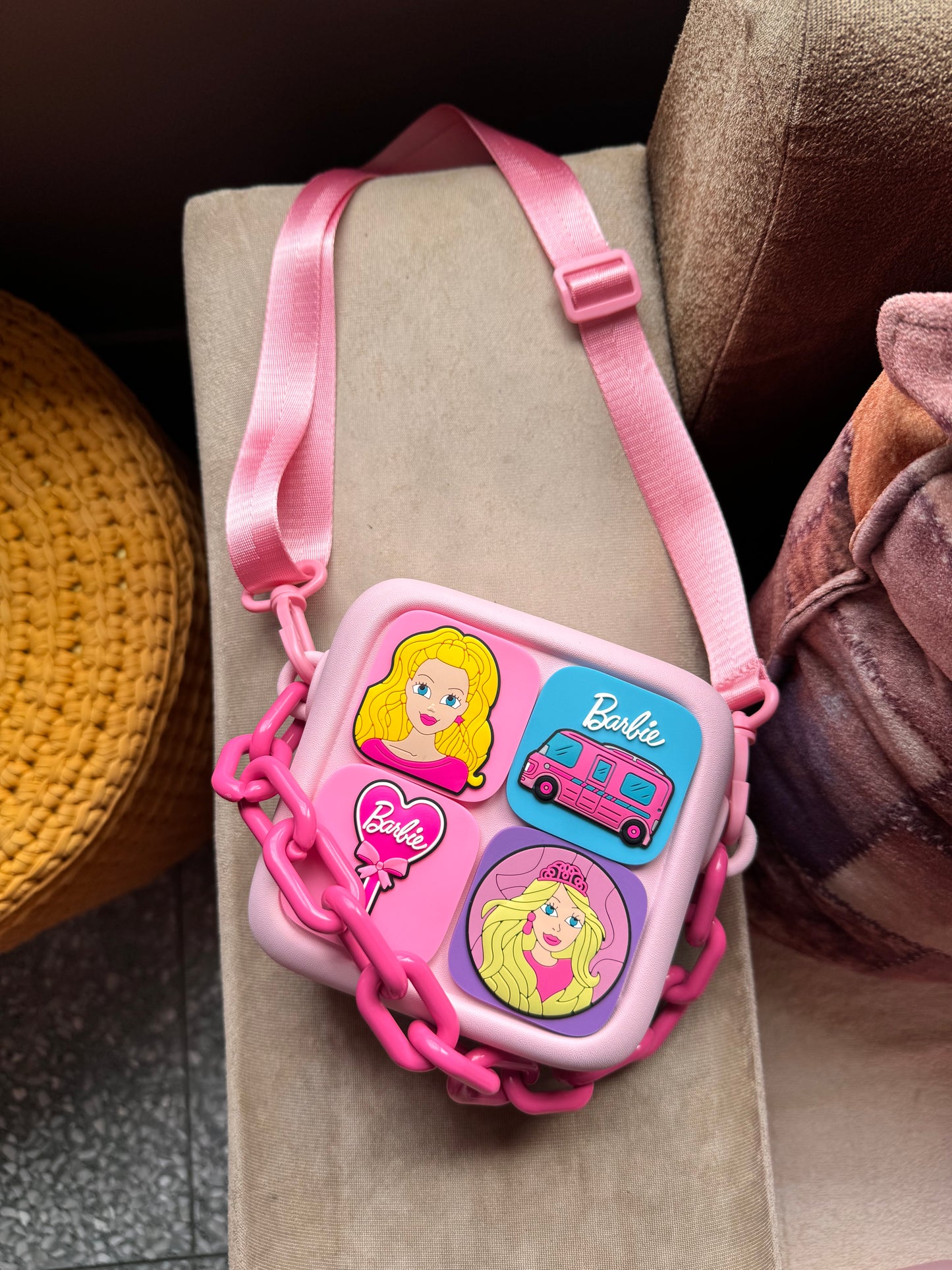 Barbie and Kuromi DIY Sling Bag | With Interchangeable Badges & Funky Chain Handle | Purse With Adjustable Belt