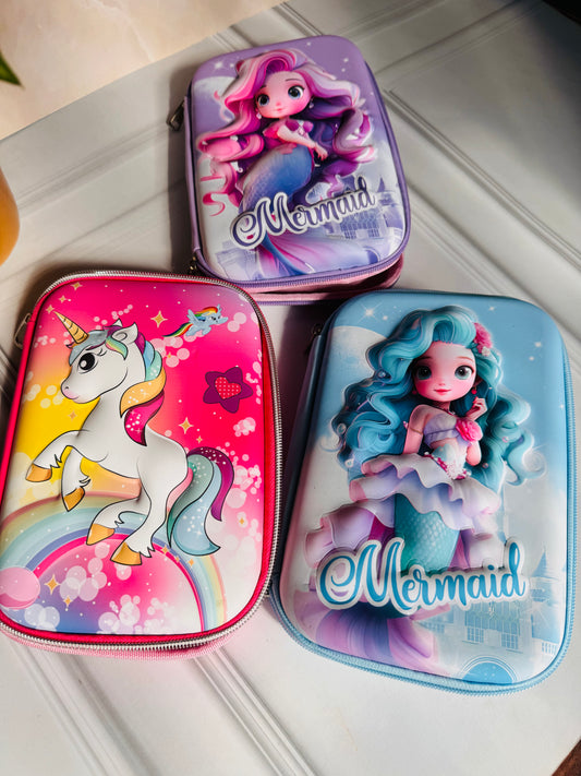 3D Unicorn Pencil Pouches for Kids | Hard Shell + Matte Finish | Unicorn, Mermaid Theme