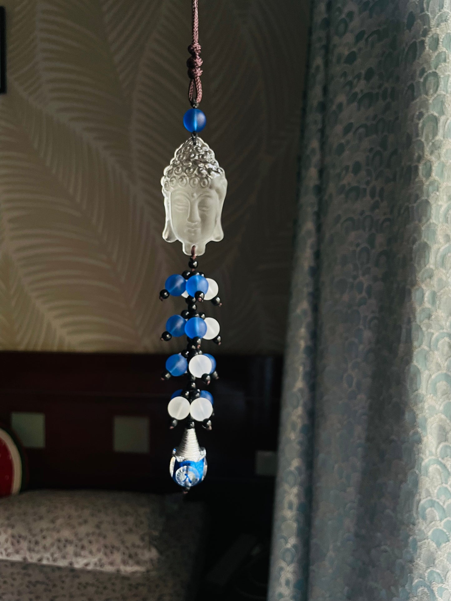 Crystal Buddha Car Hanging Blue and White