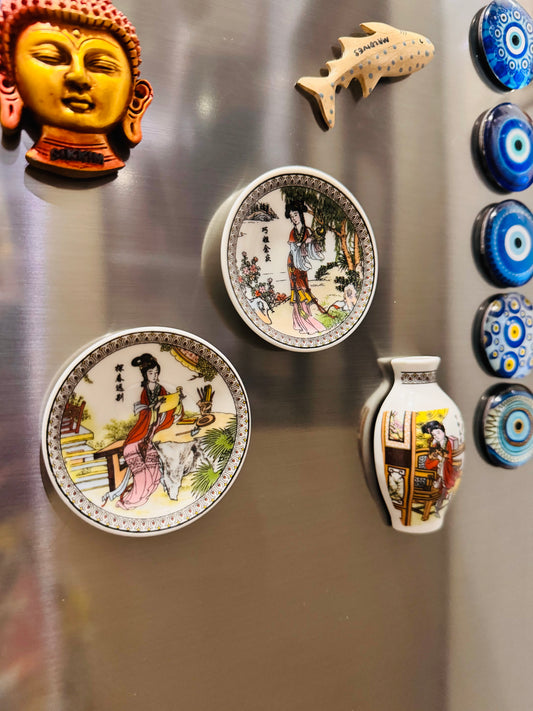 Ceramic Plate Shaped Round Fridge Magnet