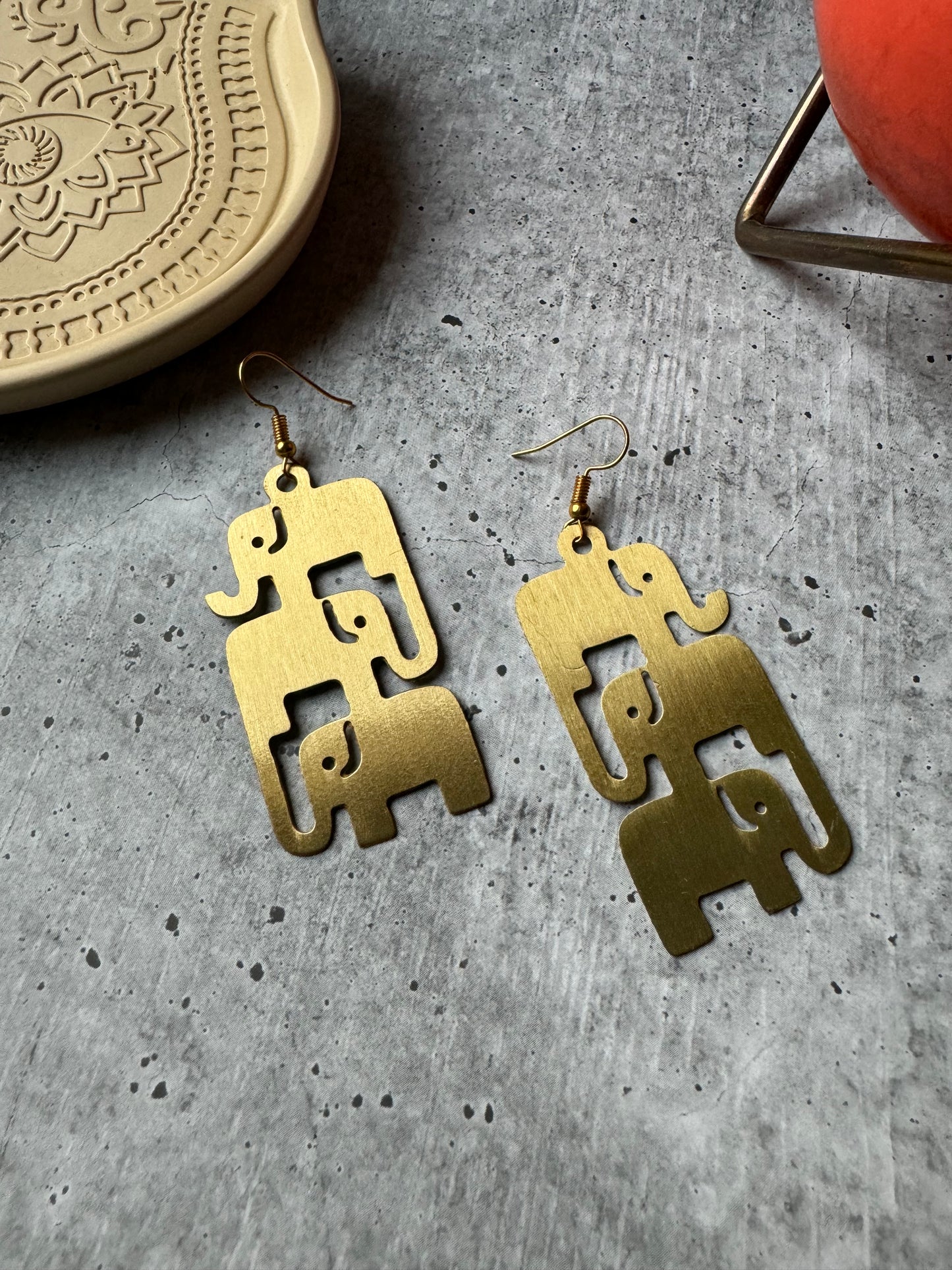 Premium Quality Brass Golden Elephant Designer Earrings