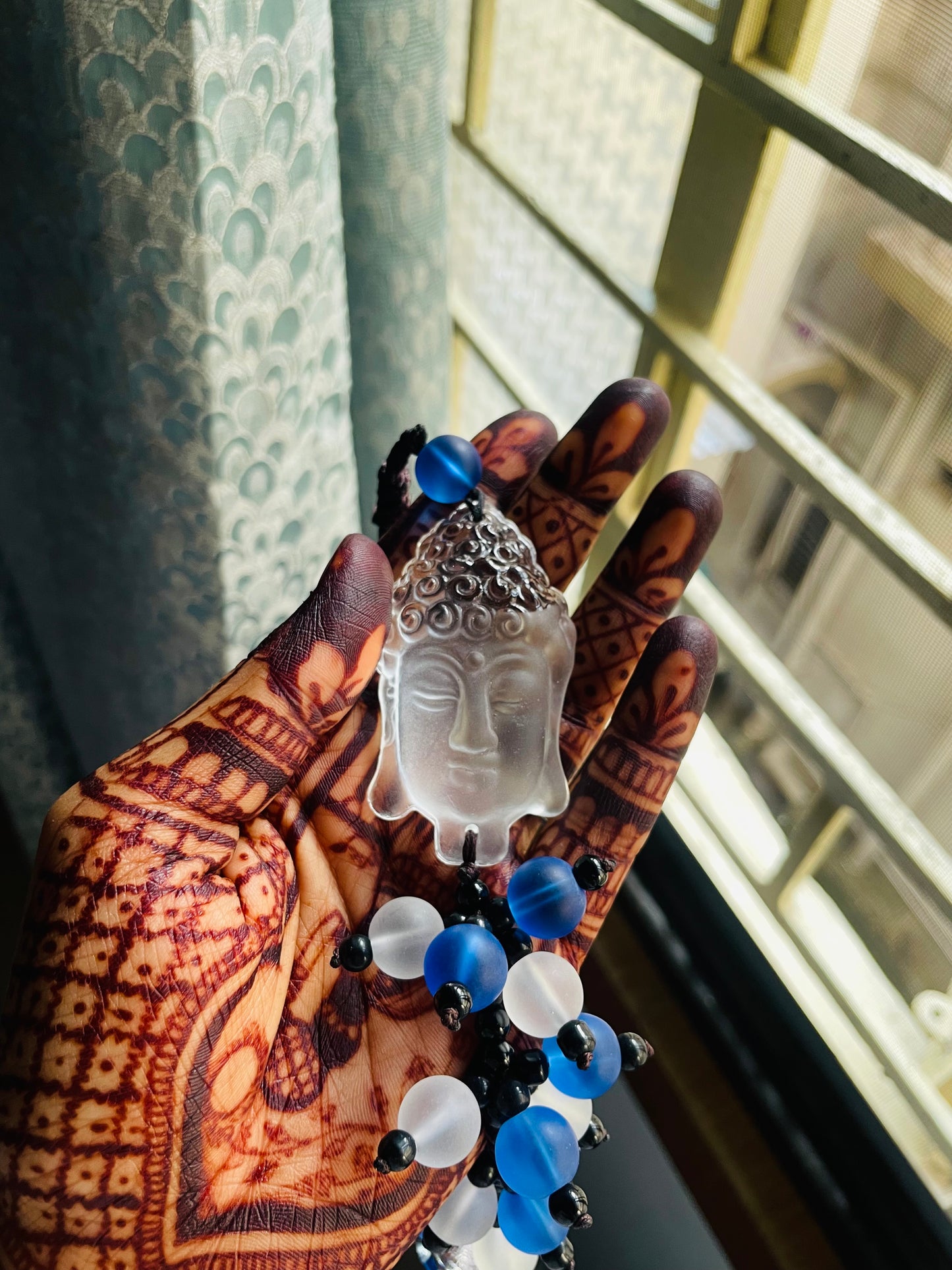 Crystal Buddha Car Hanging Blue and White