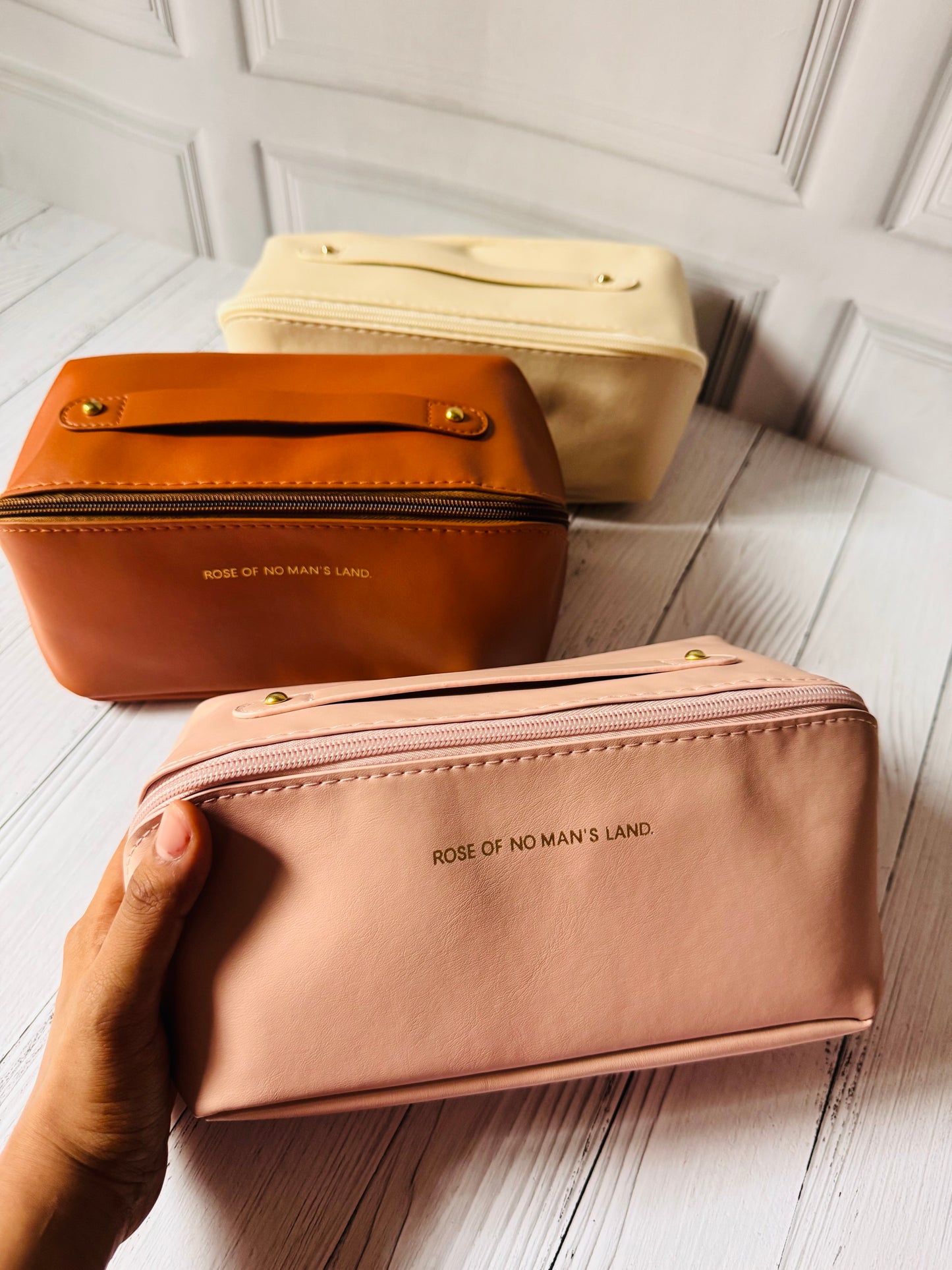 Premium PU Leather Waterproof Cosmetics Organizer Pouch | Travel Toiletries Bag