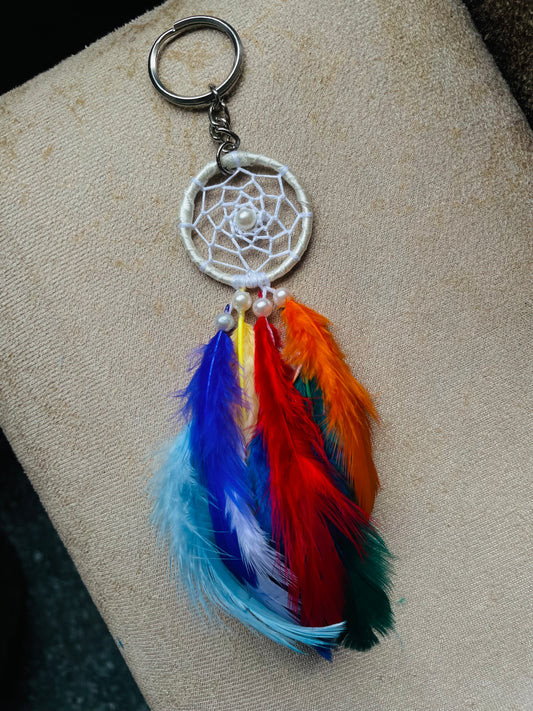 Mini Rainbow Dreamcatcher Keyring - Teal By Tanvi