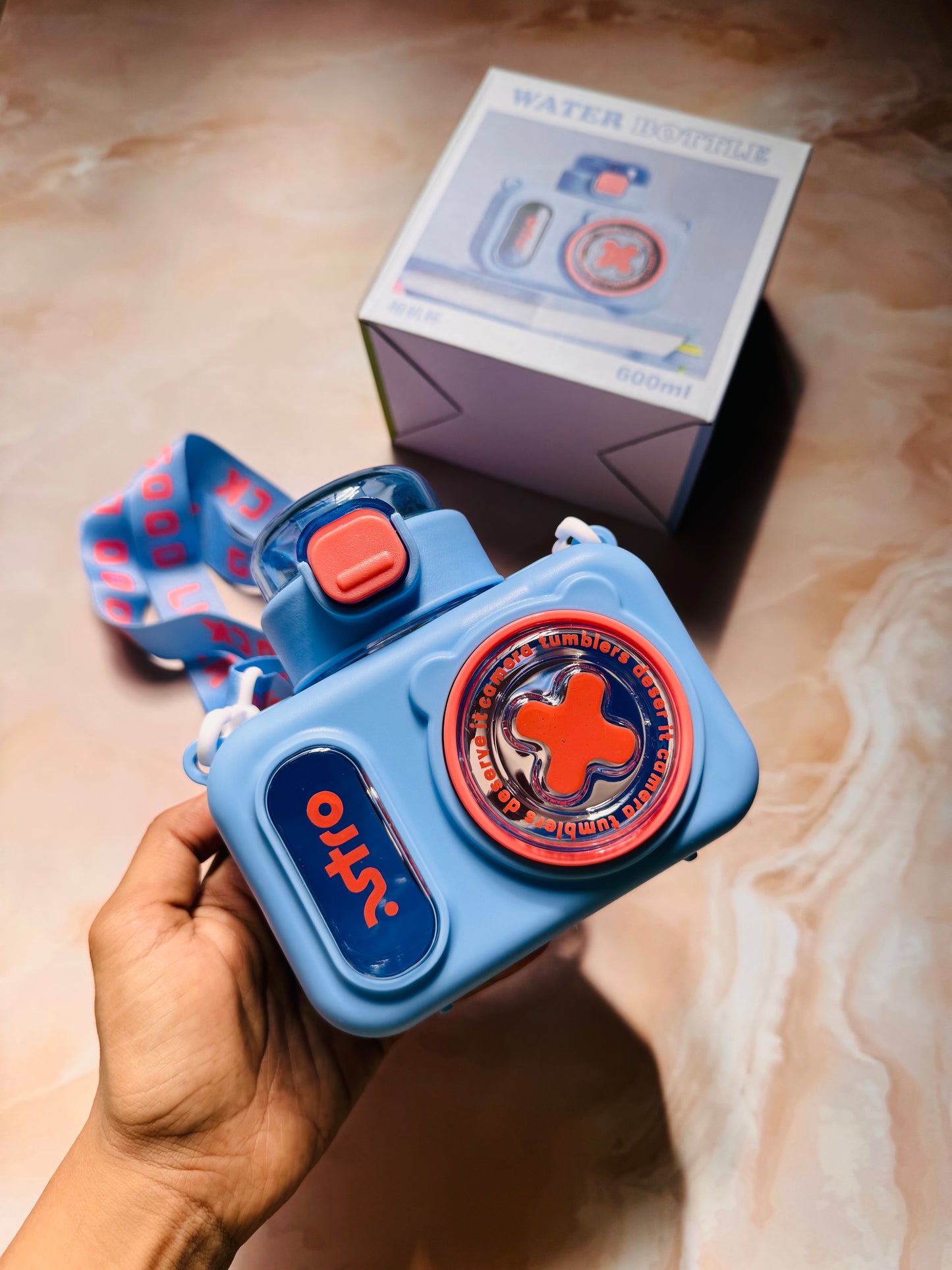 Camera Themed Sipper Bottle With Strap | Kids Cute Water Bottle | BPA Free Plastic Bottle | Silicone Cover