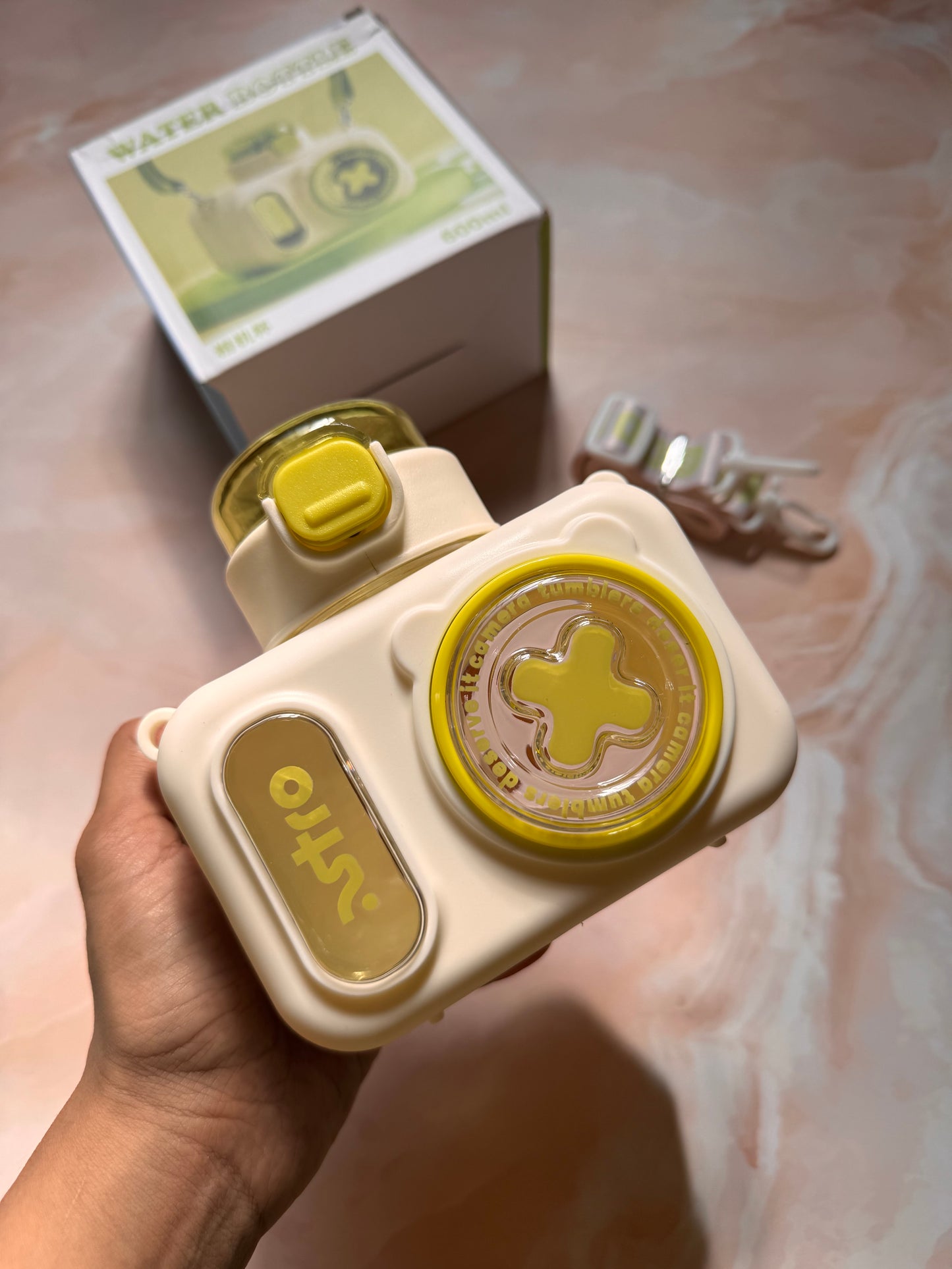 Camera Themed Sipper Bottle With Strap | Kids Cute Water Bottle | BPA Free Plastic Bottle | Silicone Cover