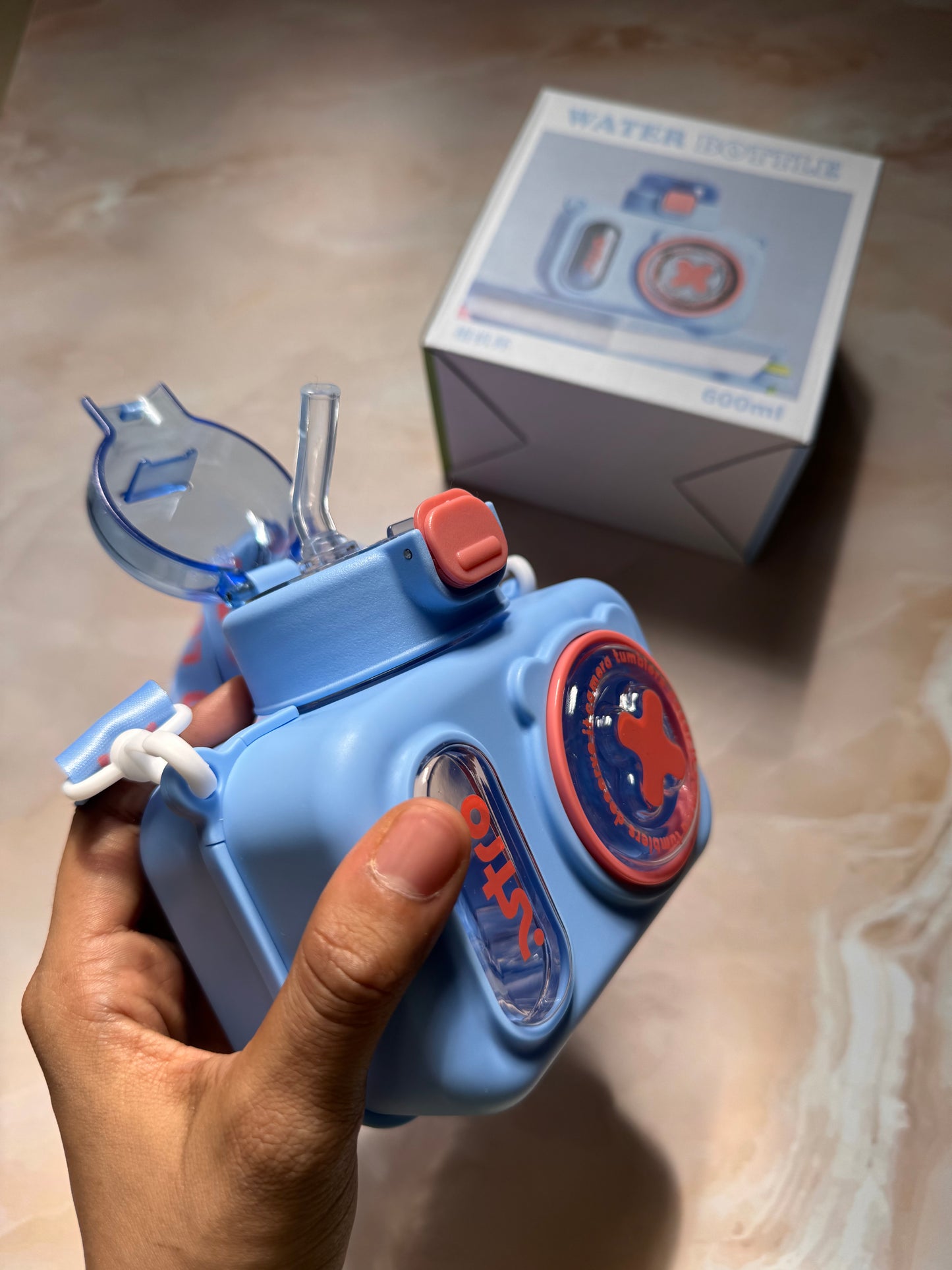 Camera Themed Sipper Bottle With Strap | Kids Cute Water Bottle | BPA Free Plastic Bottle | Silicone Cover