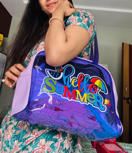 Transparent Neon Duffle Bag for Travel | Diaper and Essentials Bag for Kids | With additional Zipper Pouch