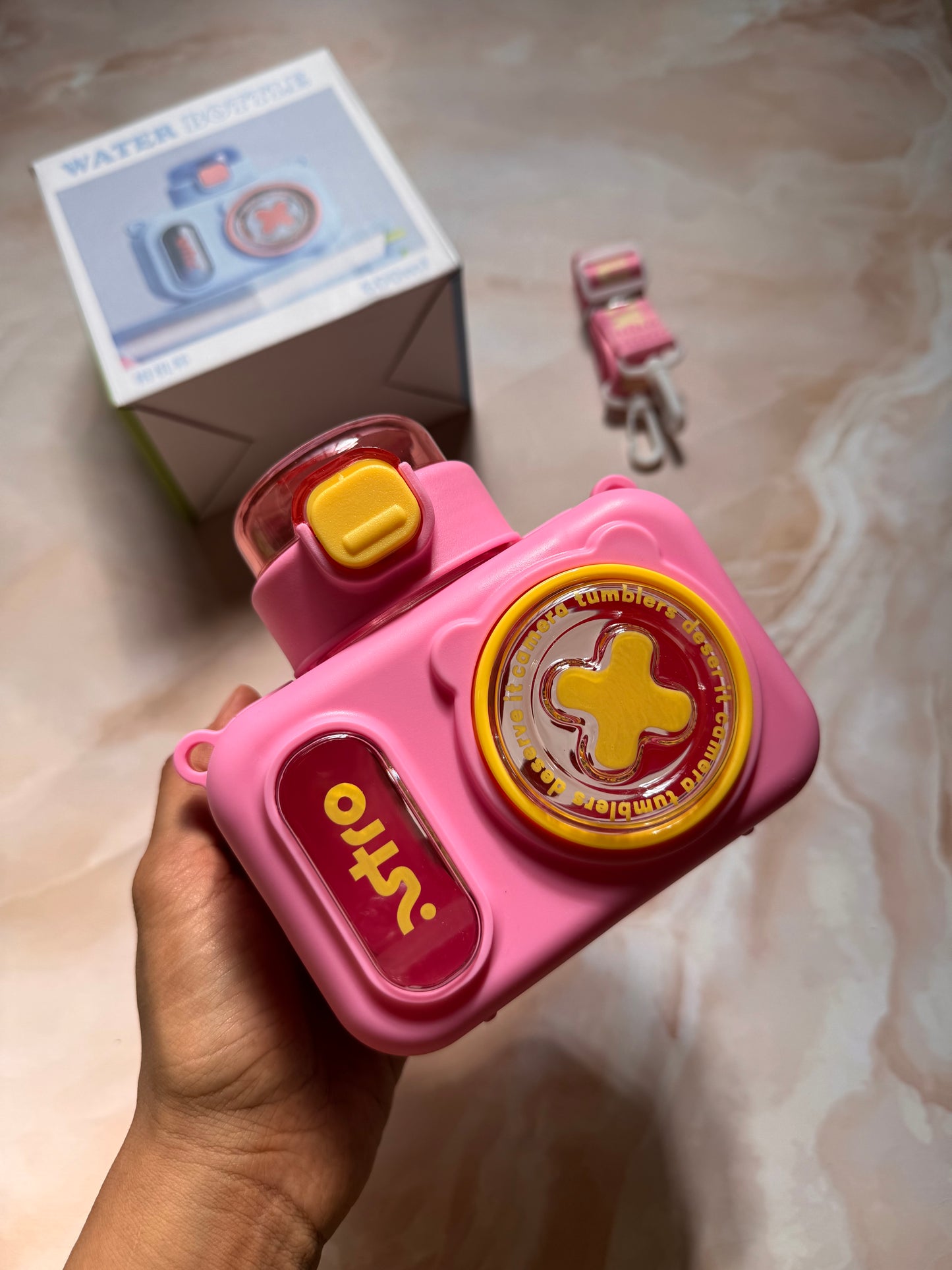 Camera Themed Sipper Bottle With Strap | Kids Cute Water Bottle | BPA Free Plastic Bottle | Silicone Cover