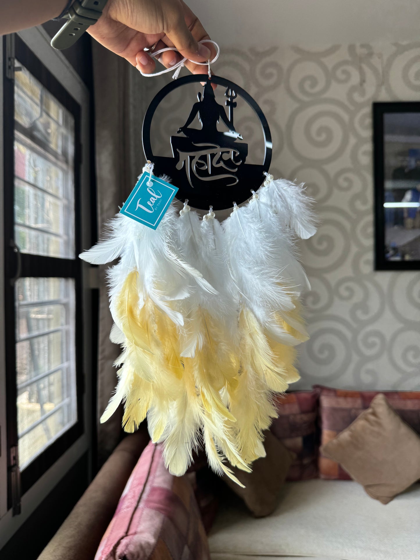 Mahadev Shiva Acrylic Dreamcatcher - Cream and White