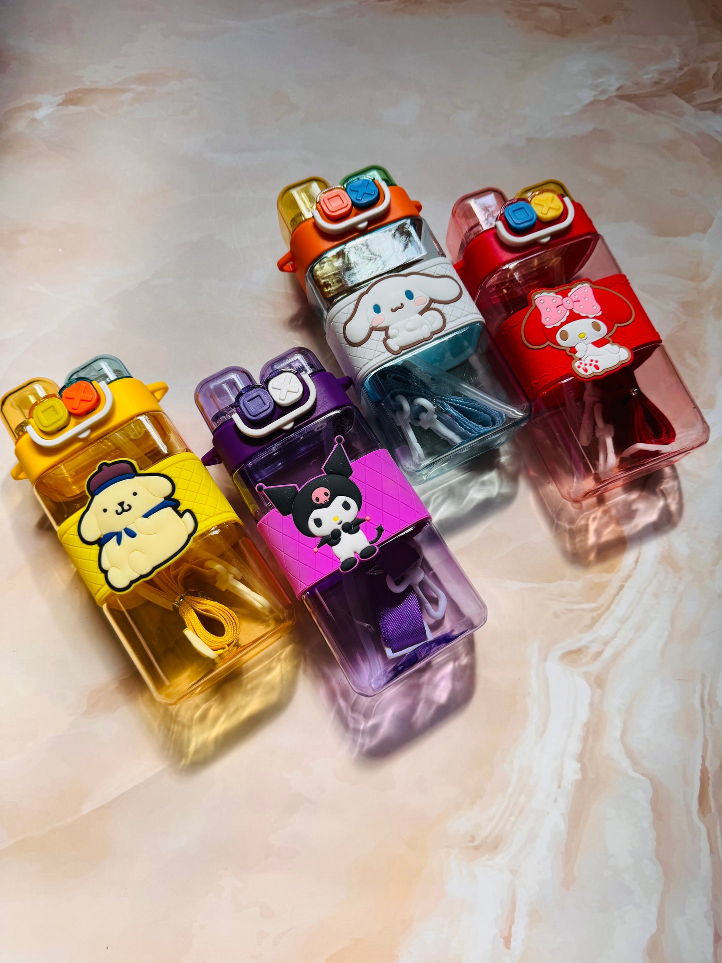 Sanrio Cartoon Character Sipper Bottle With Strap | Kids Cute Water Bottle | BPA Free Plastic Bottle