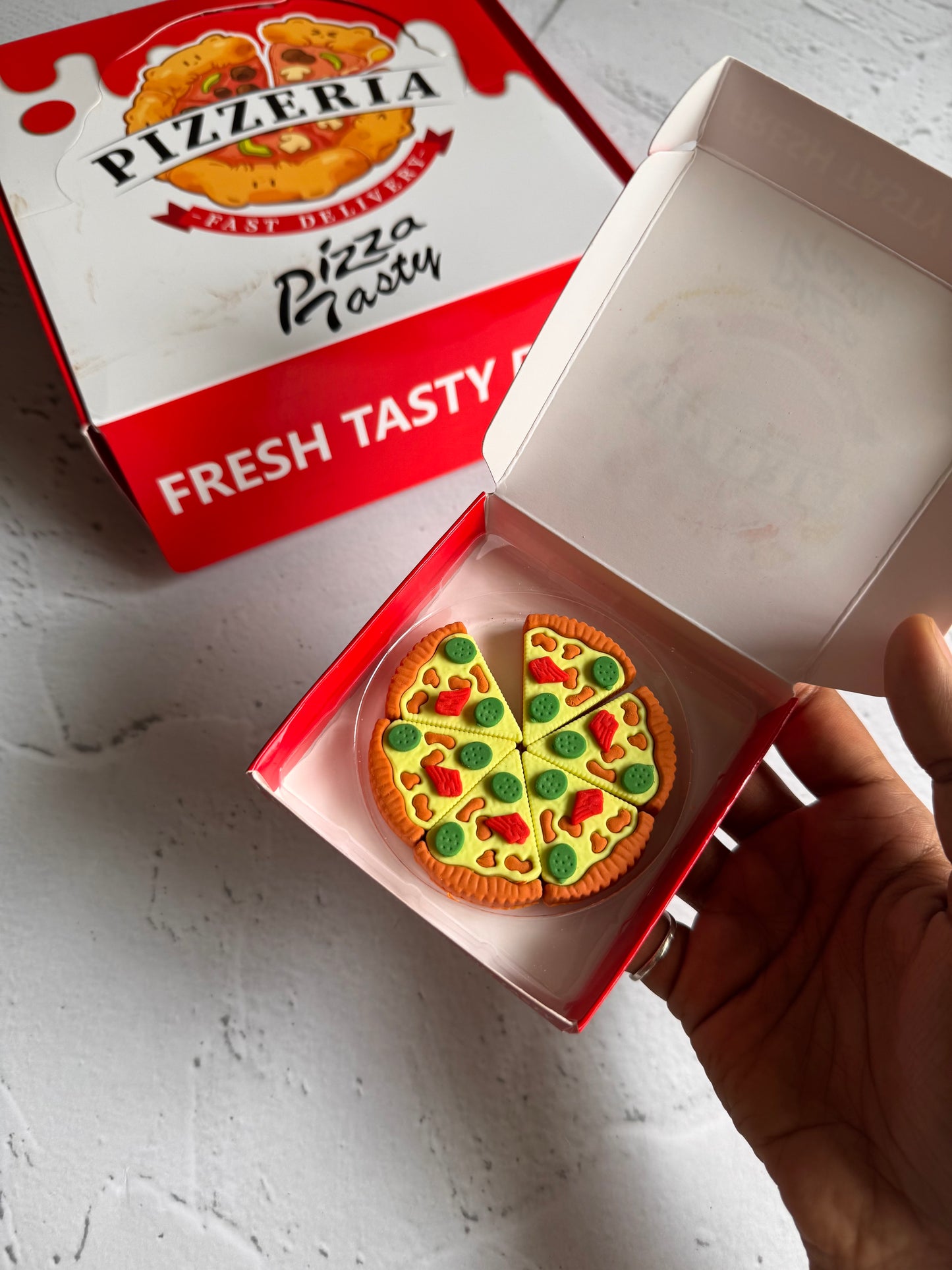 Pizza Slice Eraser Box | Set of 6 Eraser pieces | Erasers for Kids