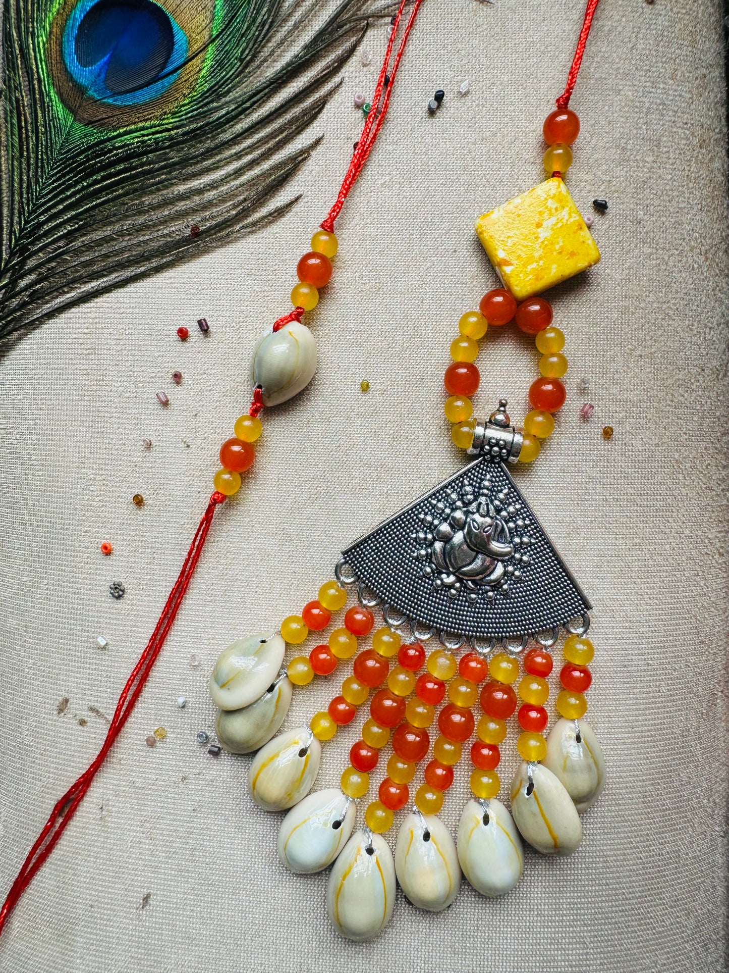 German Silver Couple Rakhi and Lumba Set (Bhaiya Bhabhi Rakhi Set)