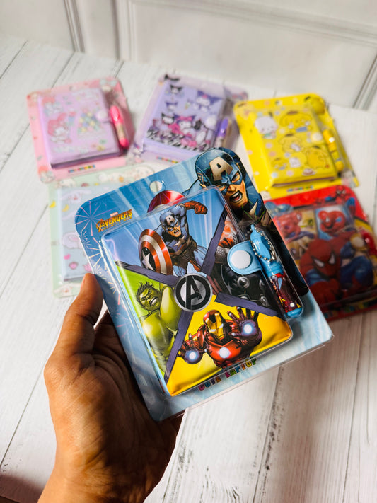 Kids Pocket Diary with Pen | Cartoon & Superhero Designs