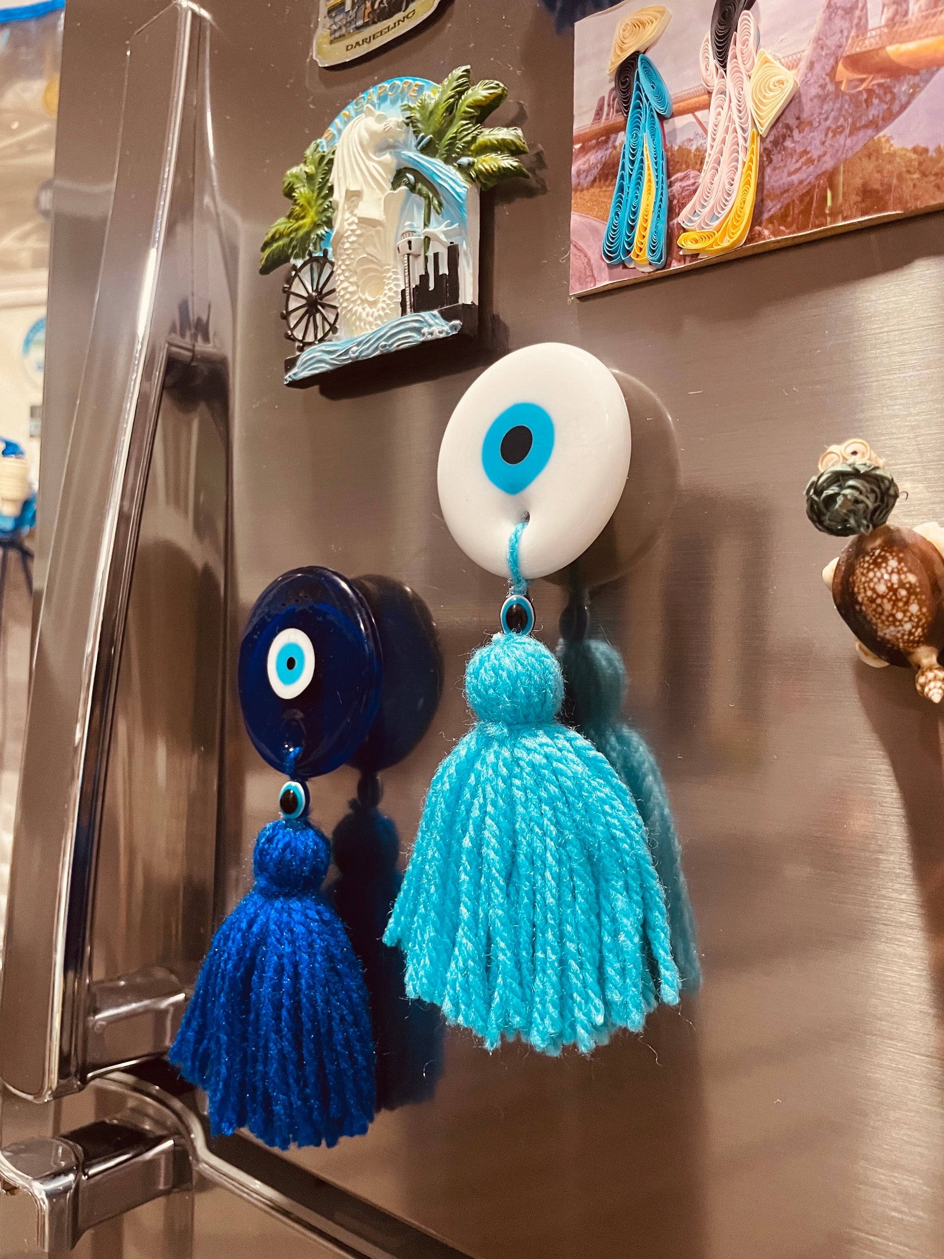 Turkish Evil Eye Fridge Magnet - White - Teal By Tanvi