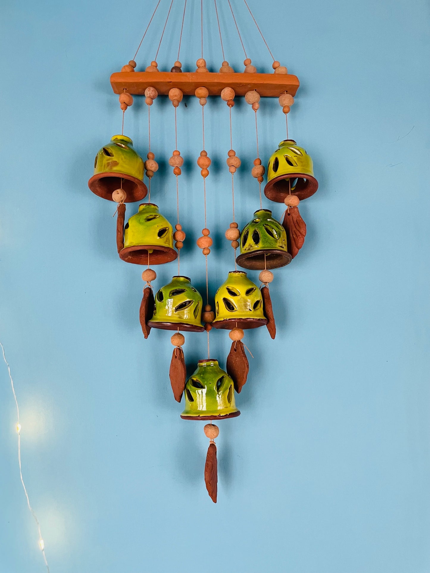 7-Bell Ceramic Windchime - Forest Green - Teal By Tanvi