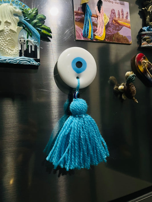 Turkish Evil Eye Fridge Magnet - White - Teal By Tanvi