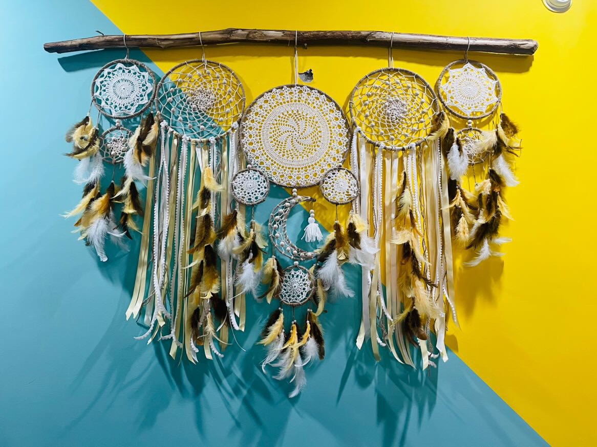 Giant Bohemain Cluster Dreamcatcher - Brown Hues - Teal By Tanvi