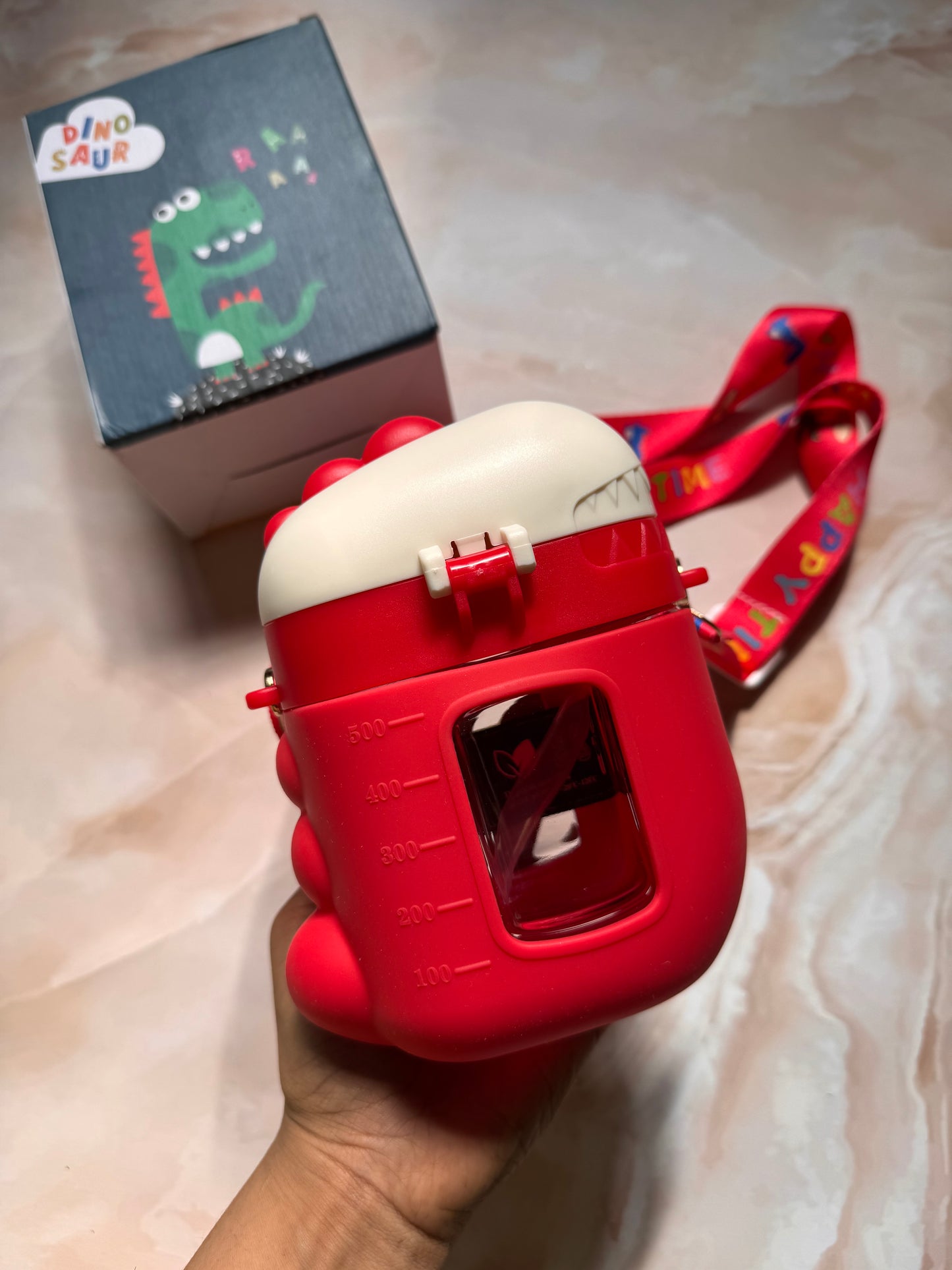 Dino Roar Sipper Bottle With Strap | Kids Cute Water Bottle | BPA Free Plastic Bottle | Silicone Cover