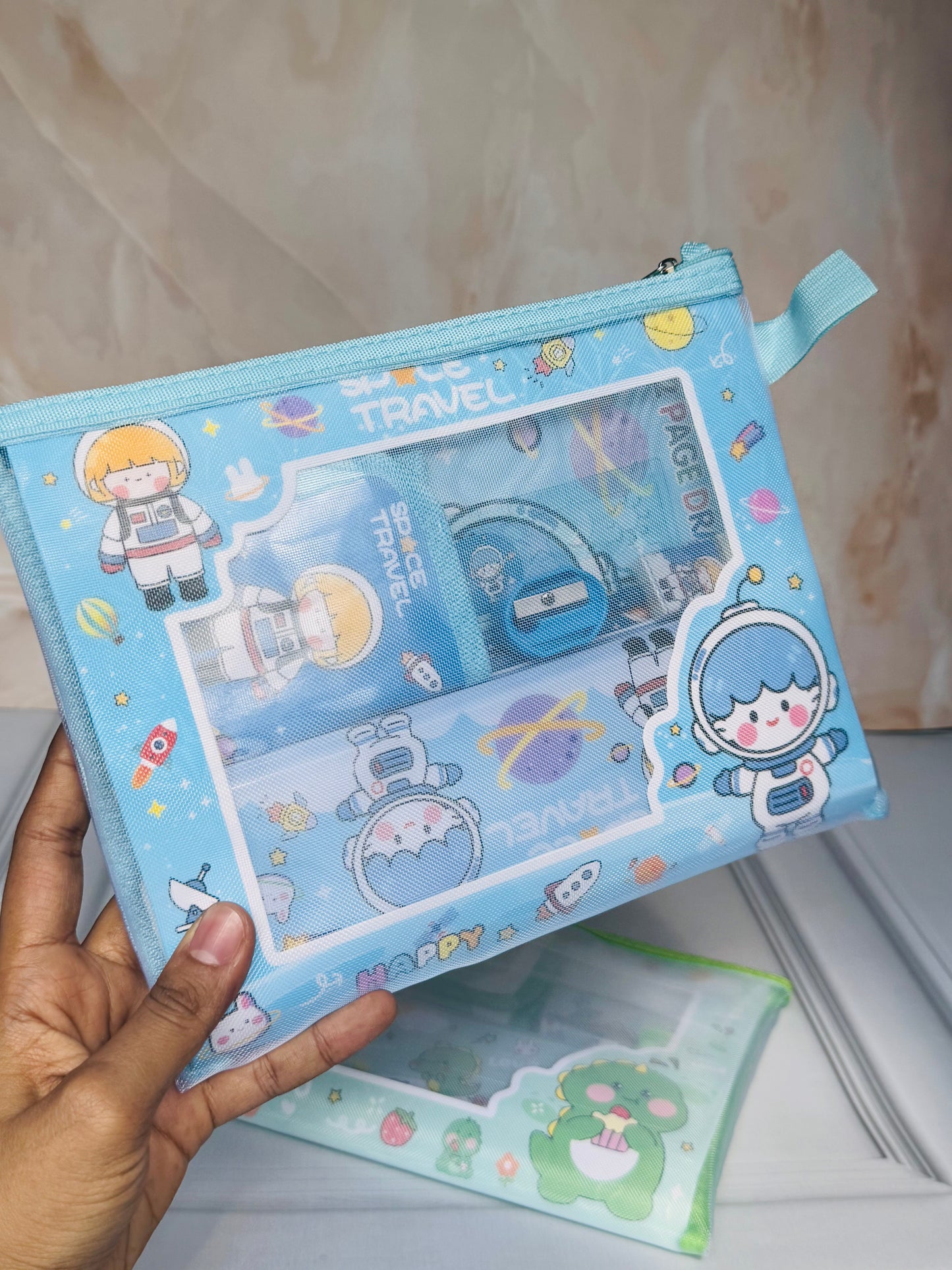 Mesh Stationary Kit for Kids | Kuromi, Space & Dino Designs | Zipper Stationery Case Gift Set