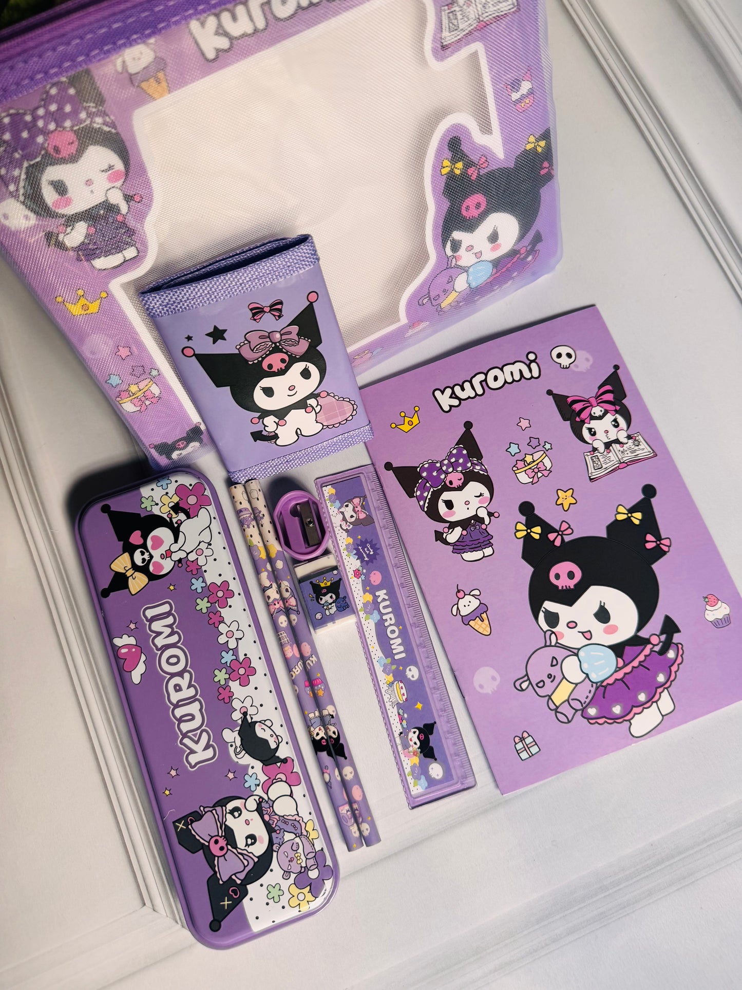 Mesh Stationary Kit for Kids | Kuromi, Space & Dino Designs | Zipper Stationery Case Gift Set
