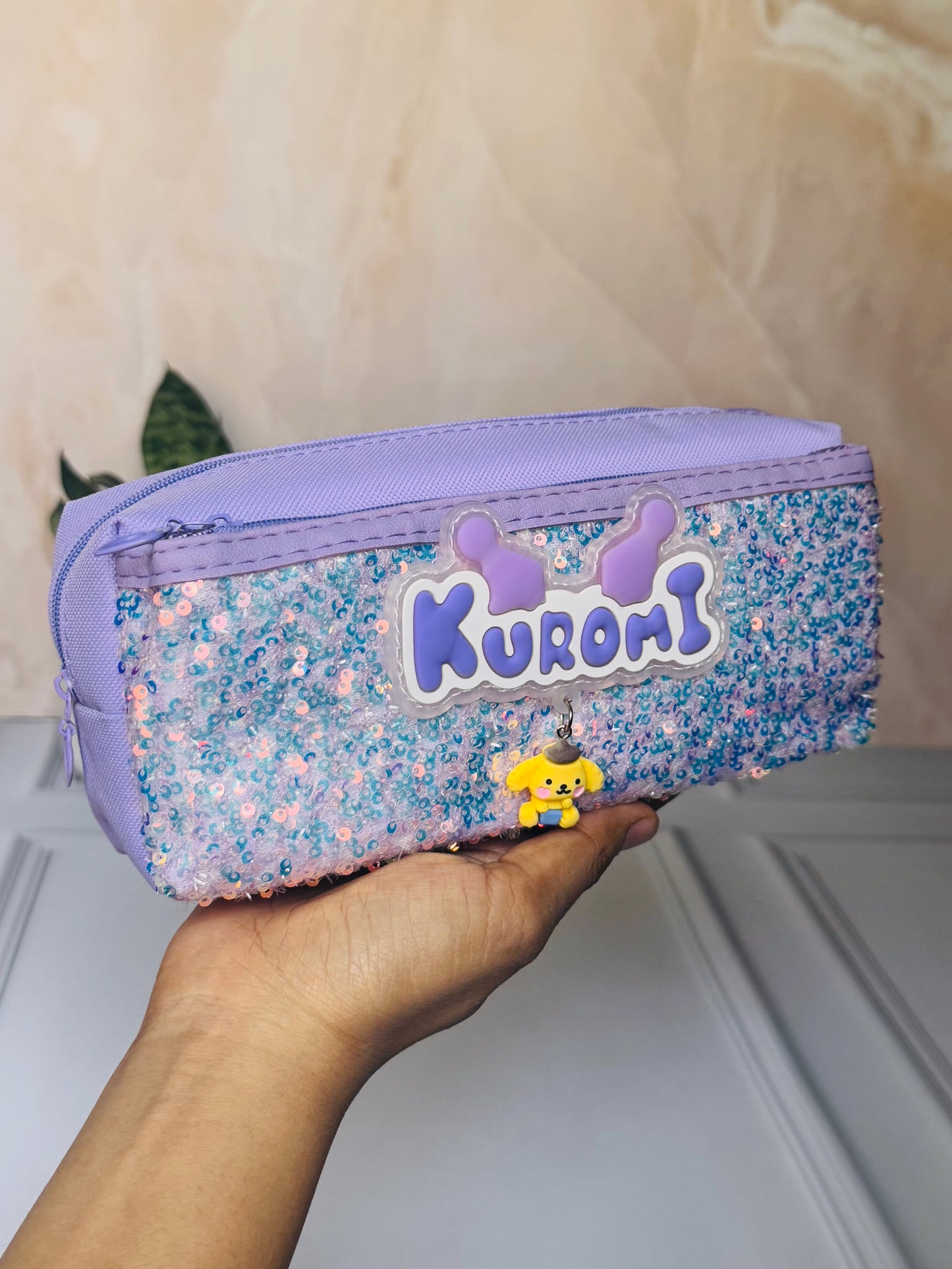 Kuromi Glitter Pencil Pouch | Sequin Stationery Case | Cute Zipper Bag for Girls