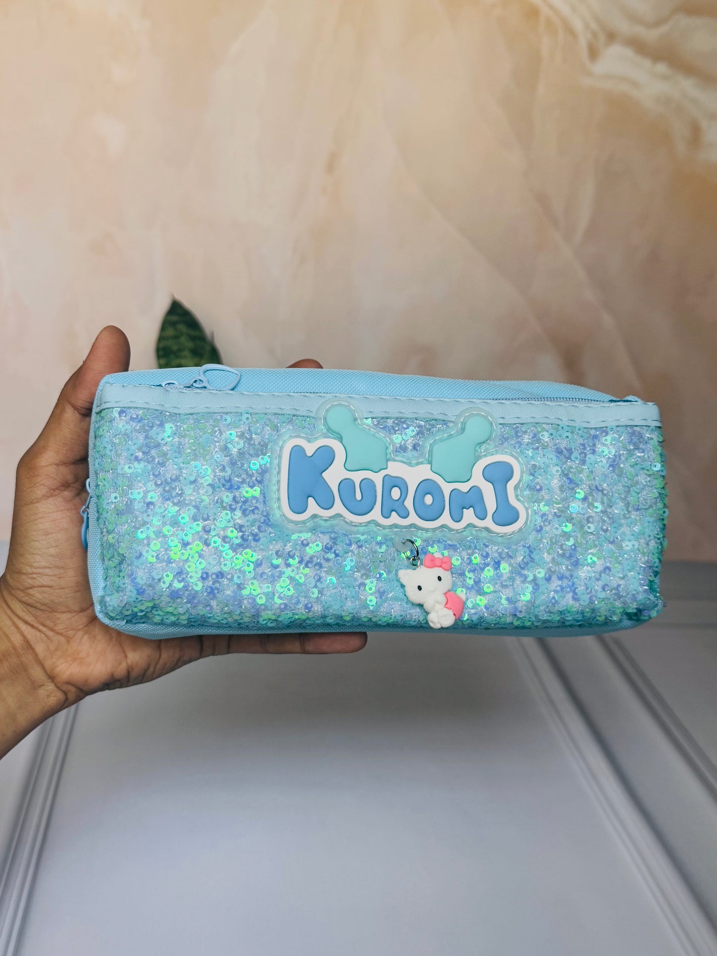 Kuromi Glitter Pencil Pouch | Sequin Stationery Case | Cute Zipper Bag for Girls