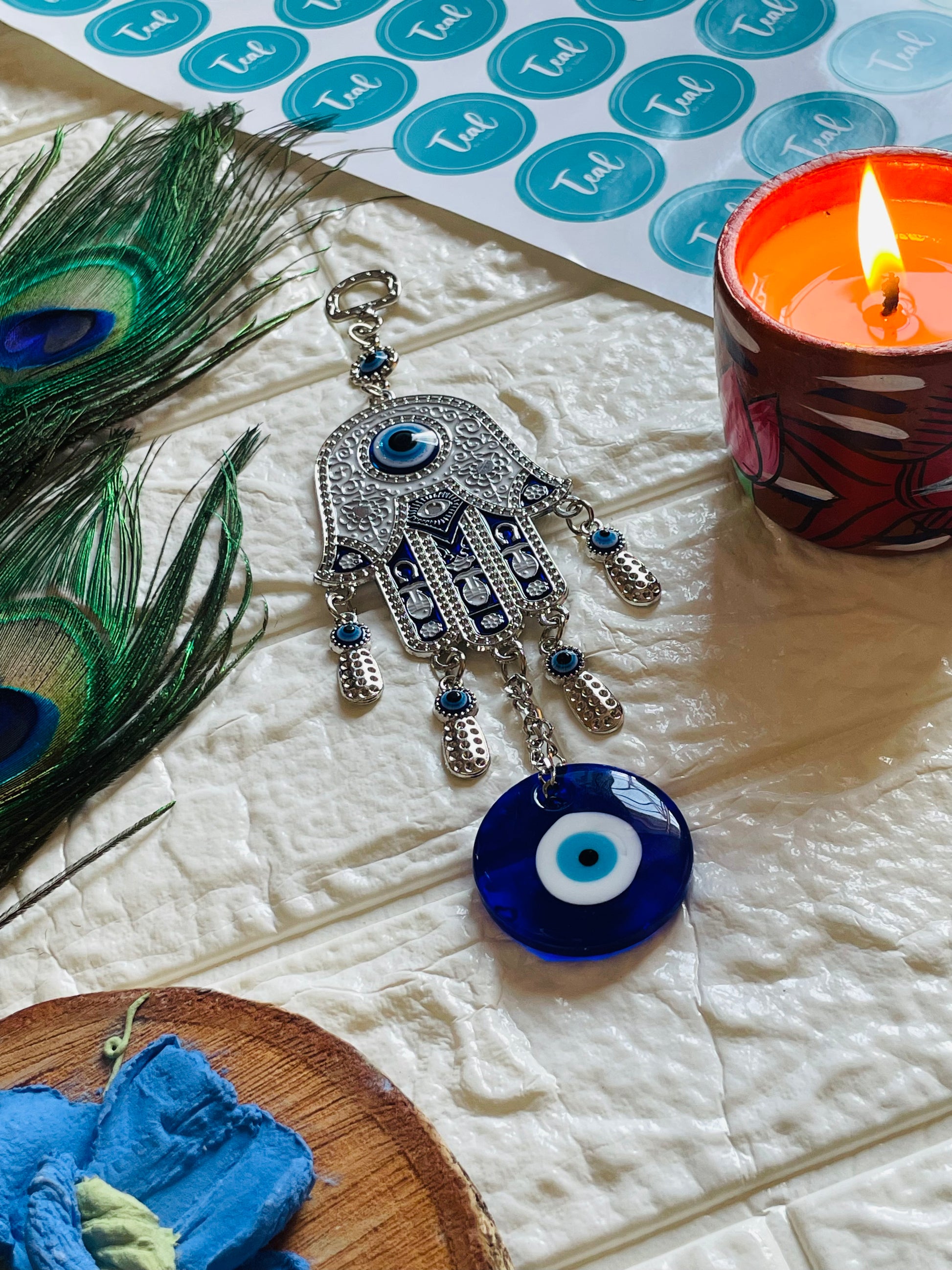 Turkish Evil Eye Hamsa Car Hanging - Teal By Tanvi