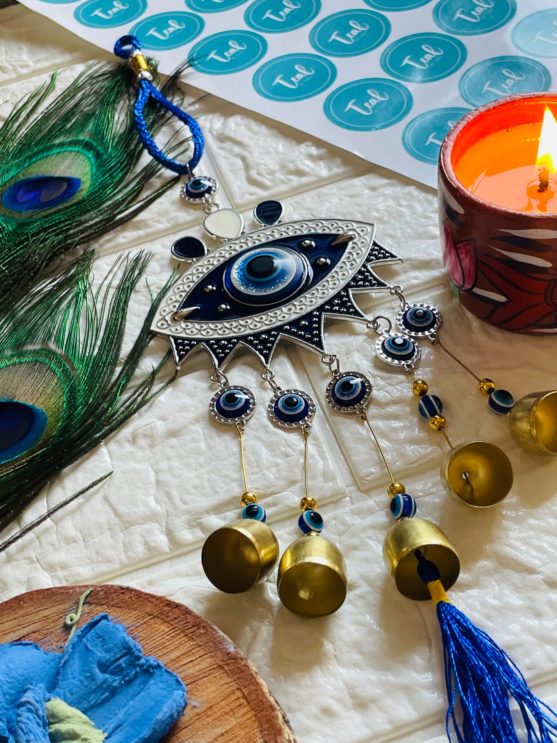 Turkish Evil Eye Windchime - Teal By Tanvi