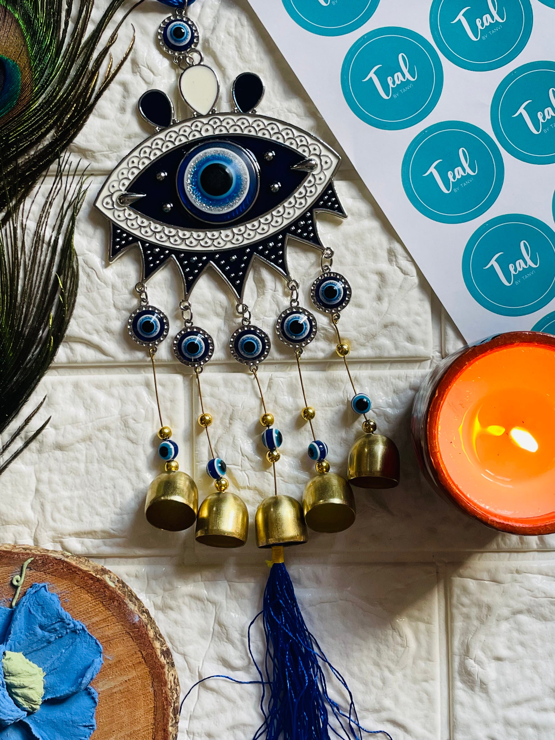 Turkish Evil Eye Windchime - Teal By Tanvi