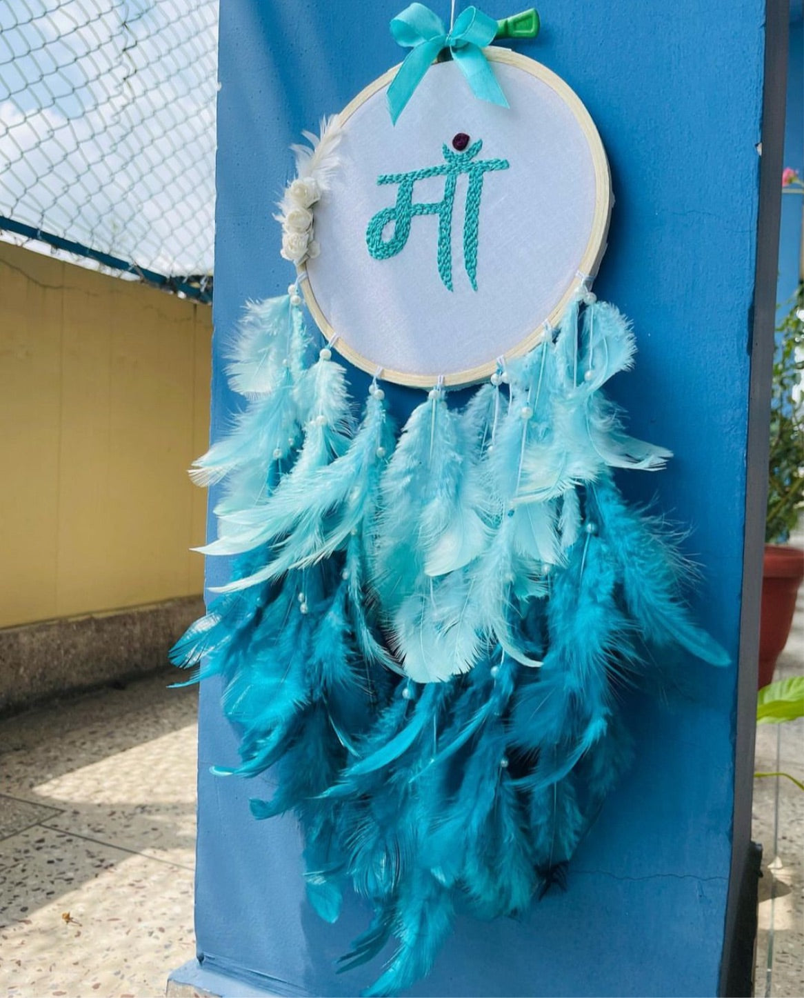 “Maa” Embroidery Dreamcatcher - Sea Green - Teal By Tanvi
