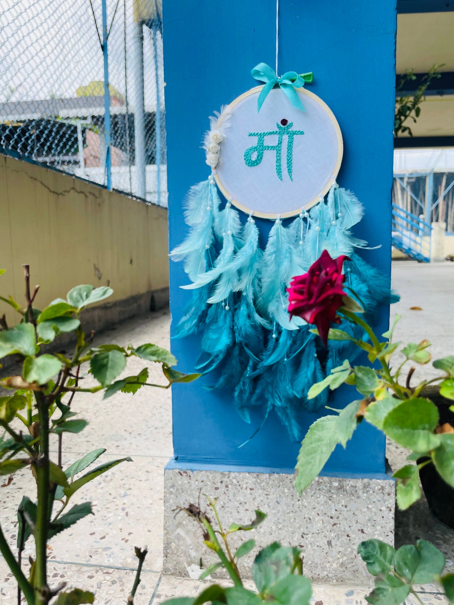 “Maa” Embroidery Dreamcatcher - Sea Green - Teal By Tanvi