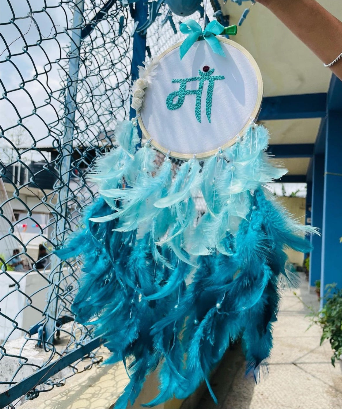 “Maa” Embroidery Dreamcatcher - Sea Green - Teal By Tanvi