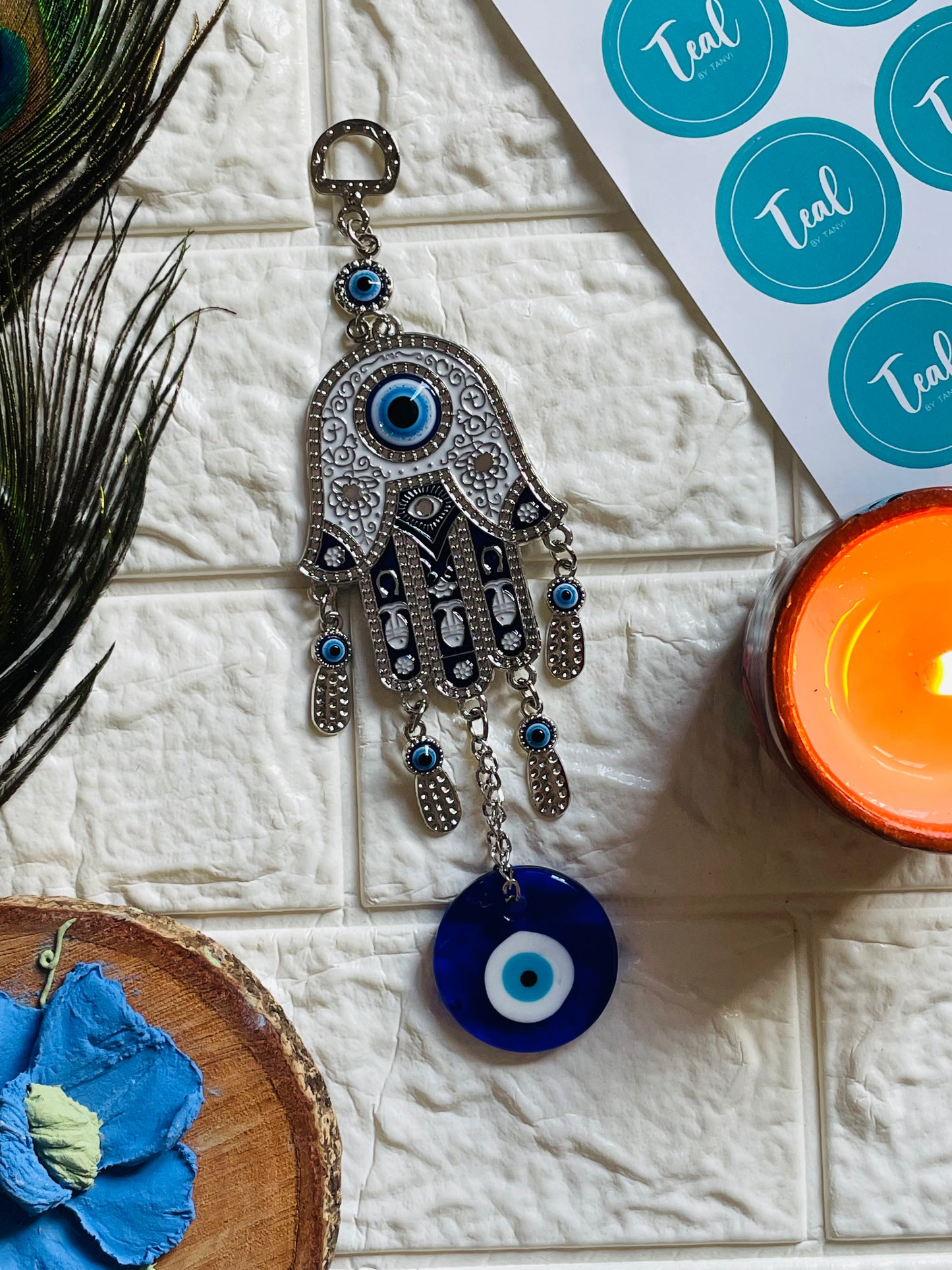 Turkish Evil Eye Hamsa Car Hanging - Teal By Tanvi
