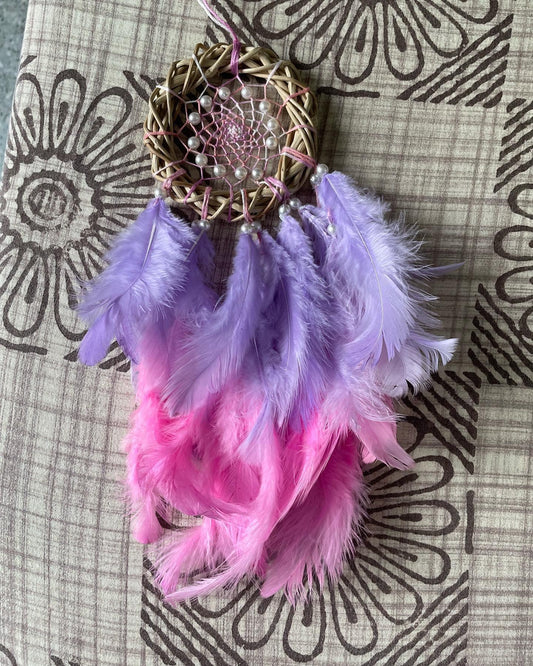Lavender Pink Mini Car Hanging Dreamcatcher - Teal By Tanvi