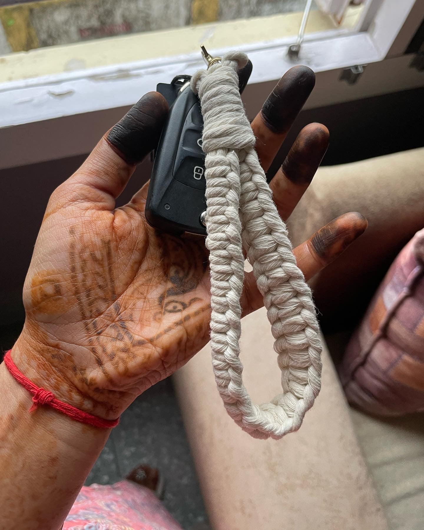 Macrame Keychains - Off White - Teal By Tanvi