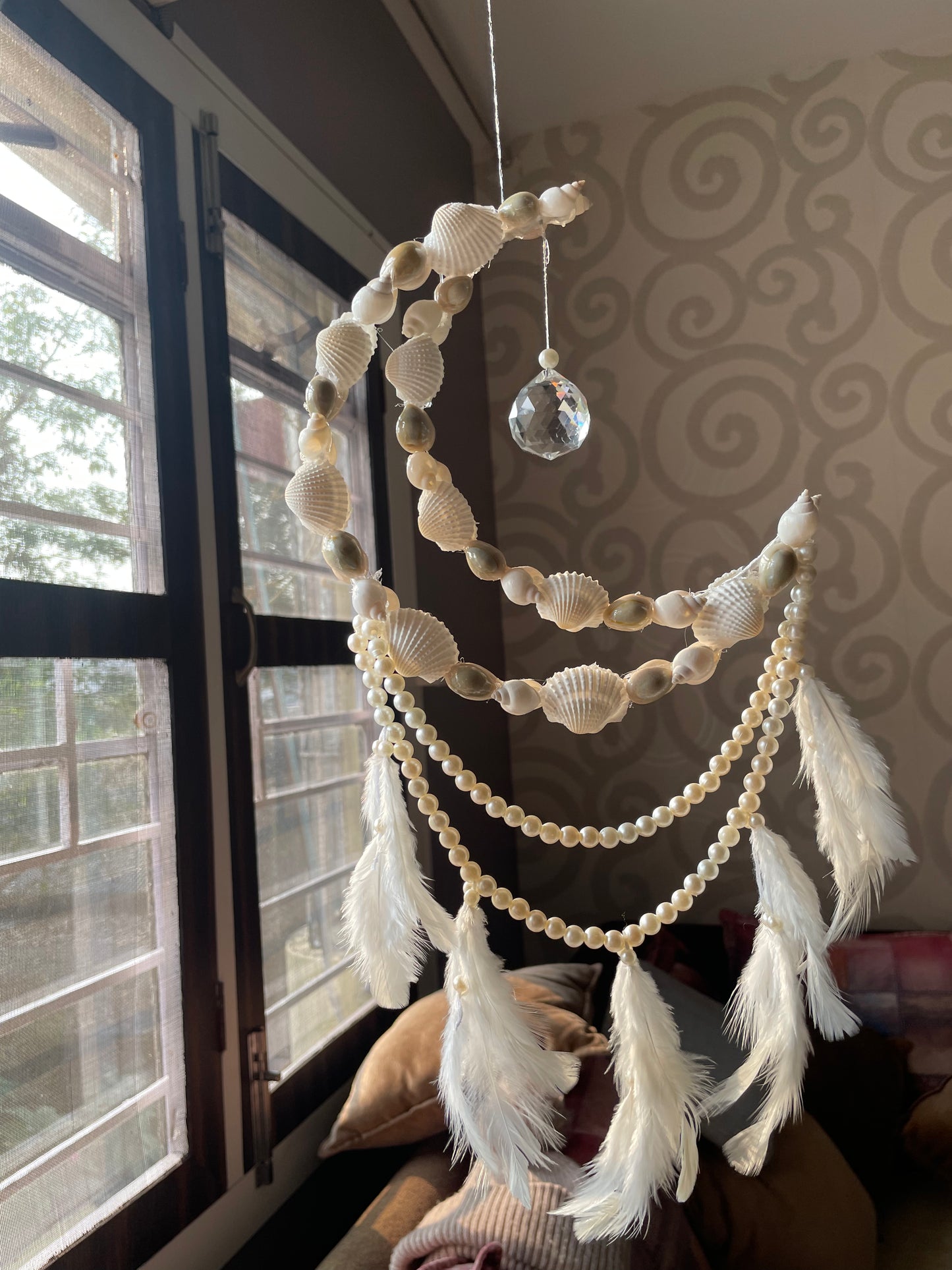 Seashells Large Mooncatcher Wall Hanging - Teal By Tanvi