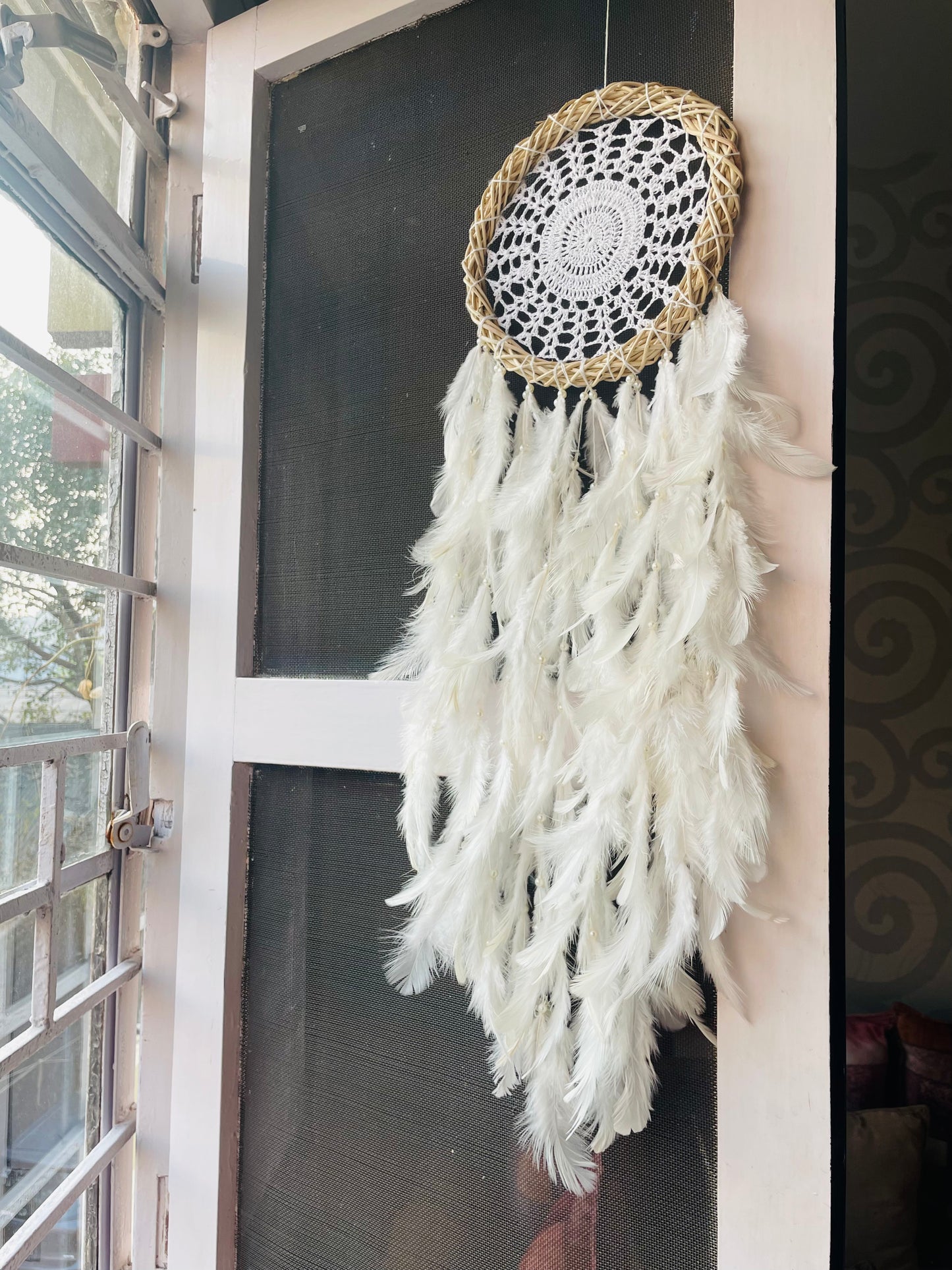 White Crochet Dreamcatcher - Teal By Tanvi